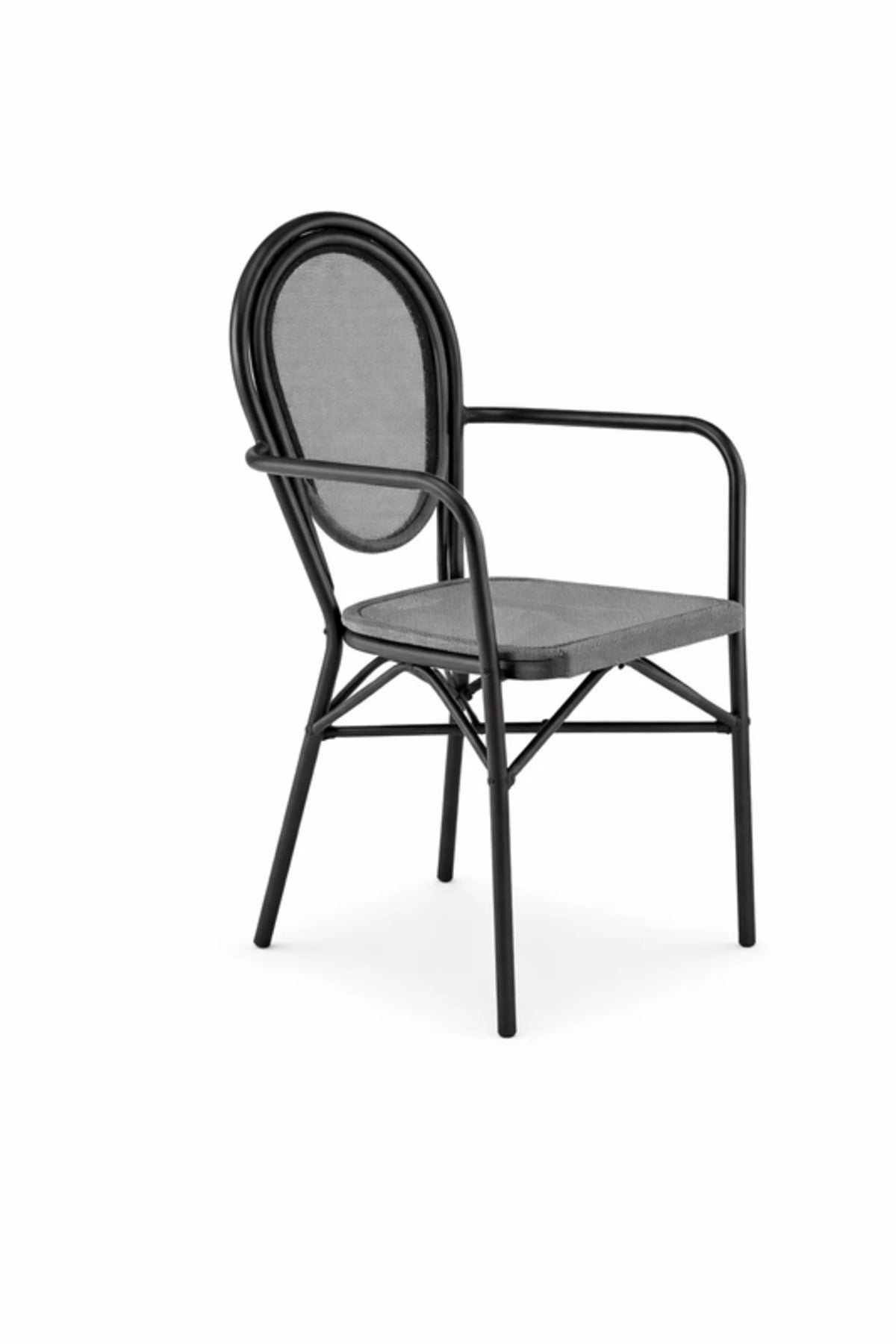 Modern BLACK&GRAY Outdoor Rattan Armchair with Woven Seat & Metal Frame