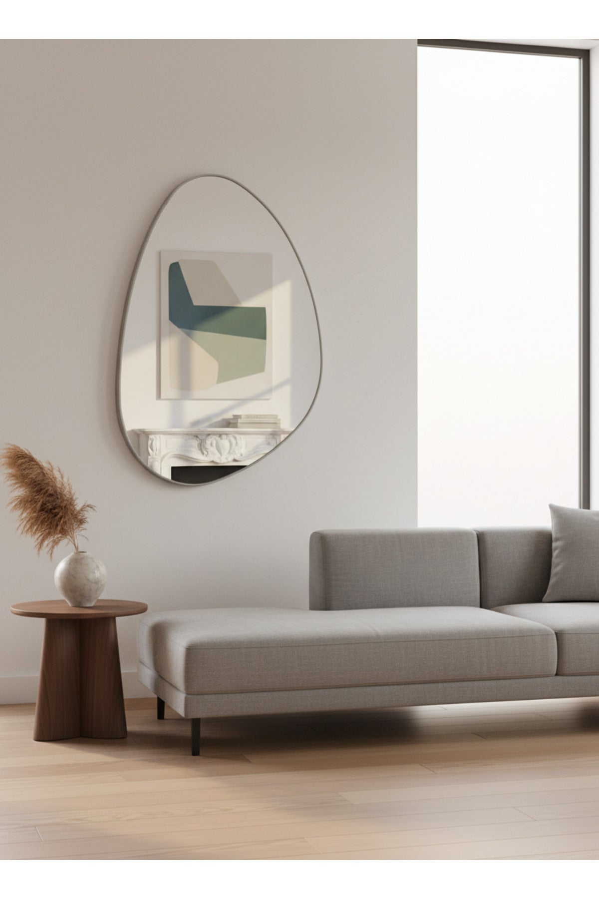 Modern Irregular Oval Wall Mirror with Minimal Frame Design
