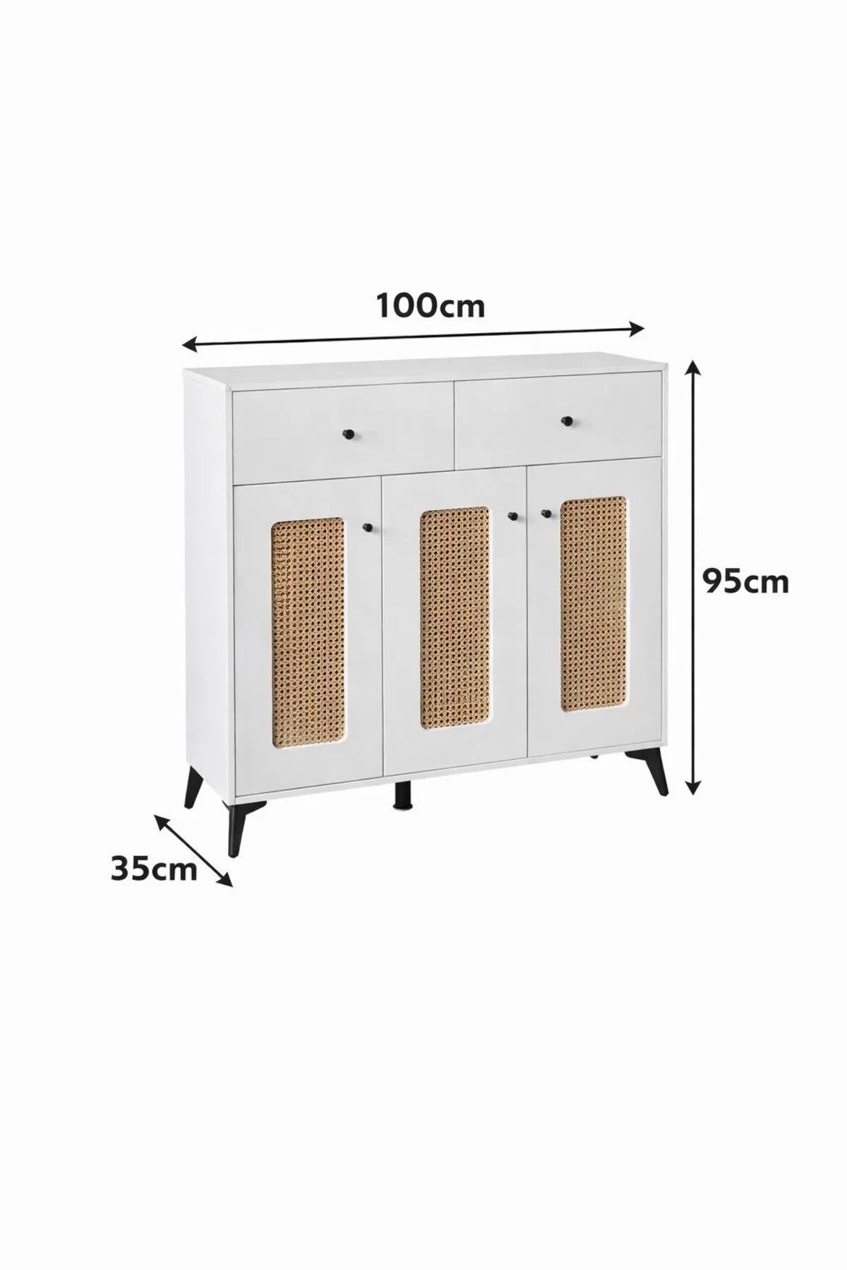Modern White Rattan Shoe Cabinet with Drawers Stylish Entryway Storage Console Unit 100x95cm
