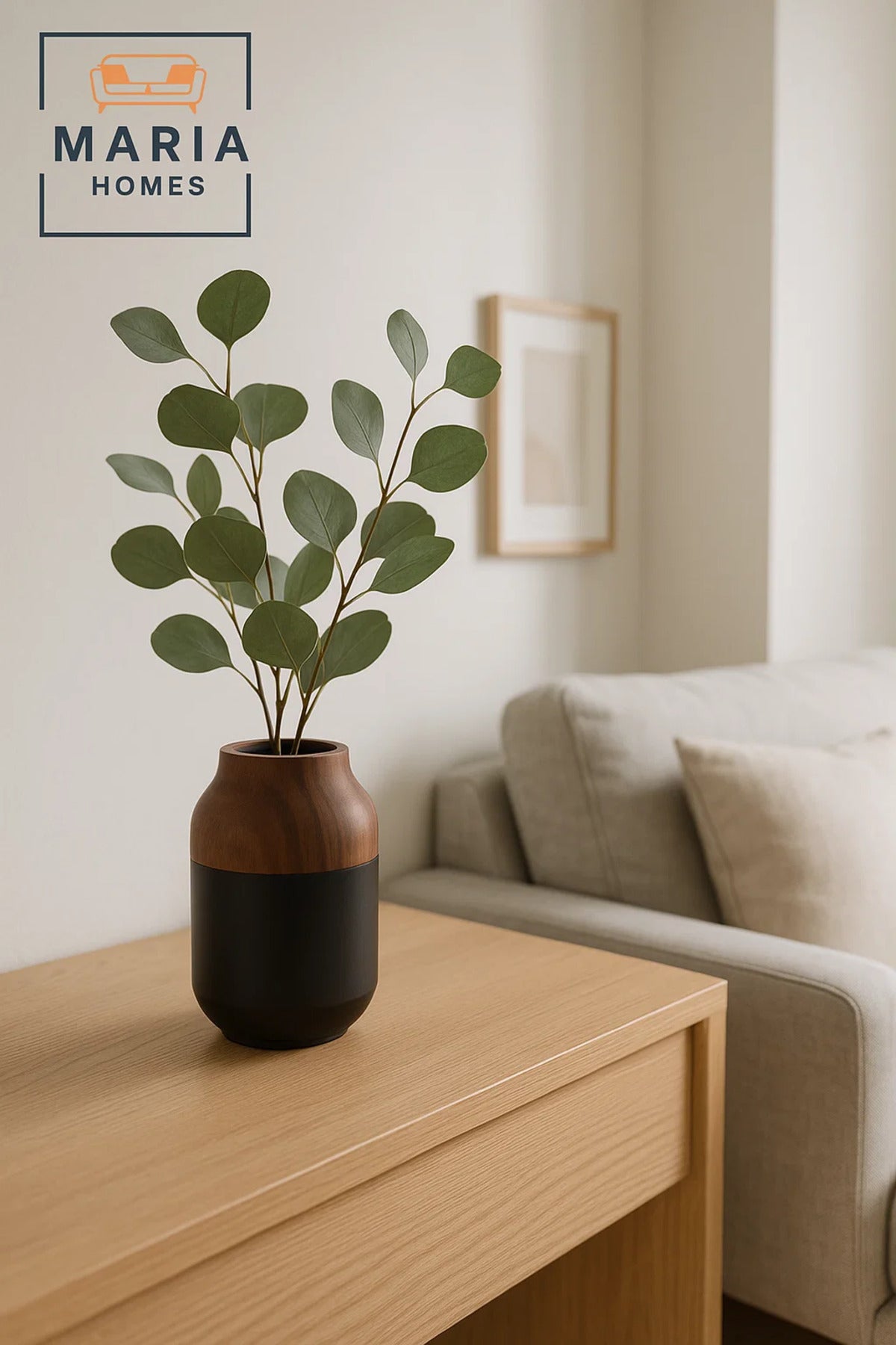 Modern Decorative Vase Ð Matte Black Flower Vase Ð Wood-Effect Home Decor Accessory