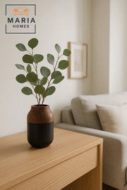Modern Decorative Vase Ð Matte Black Flower Vase Ð Wood-Effect Home Decor Accessory