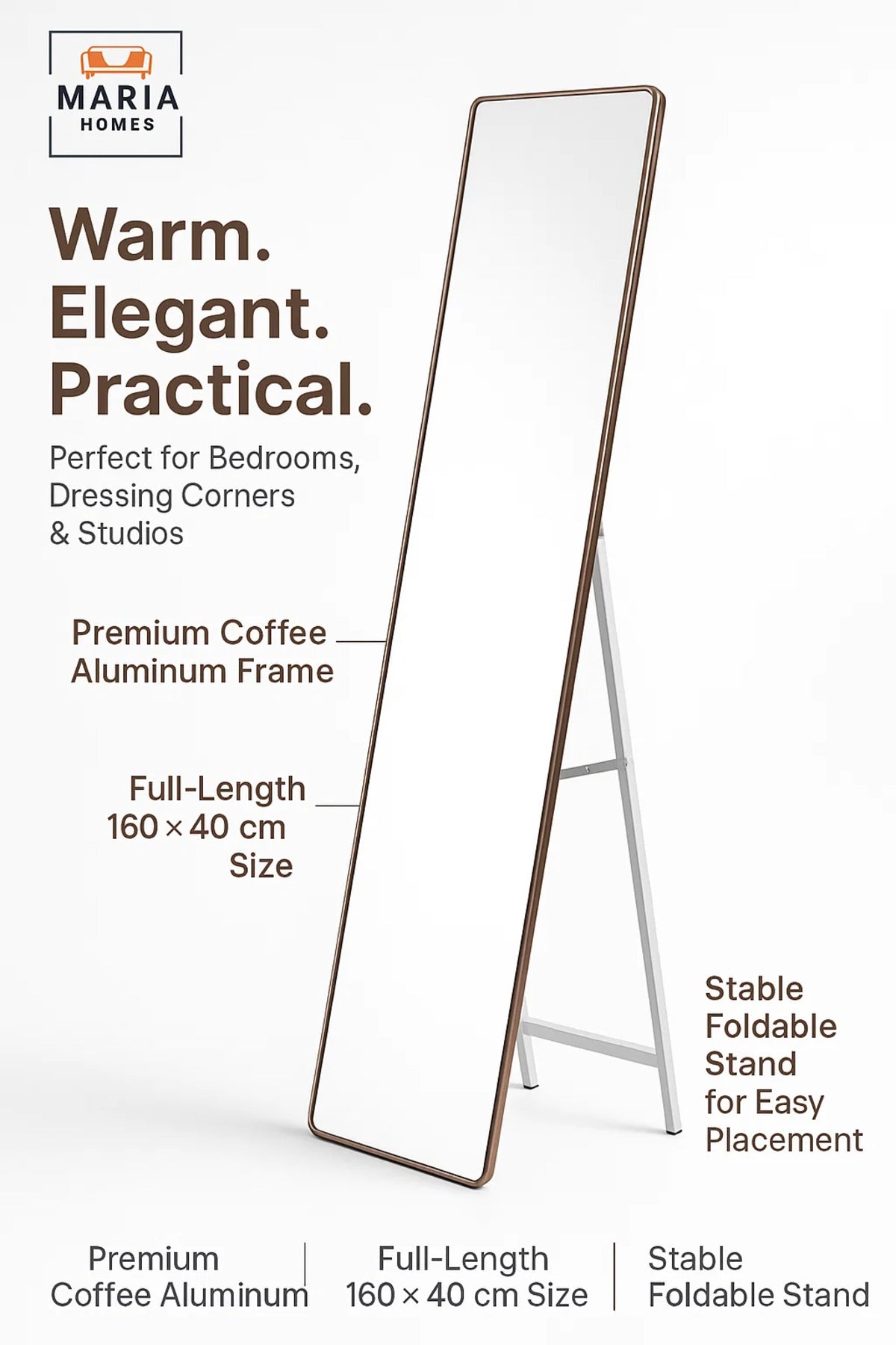 Full Length Coffee Frame Mirror 160_40 Standing Dressing Floor Mirror for Bedroom D≈Ωcor