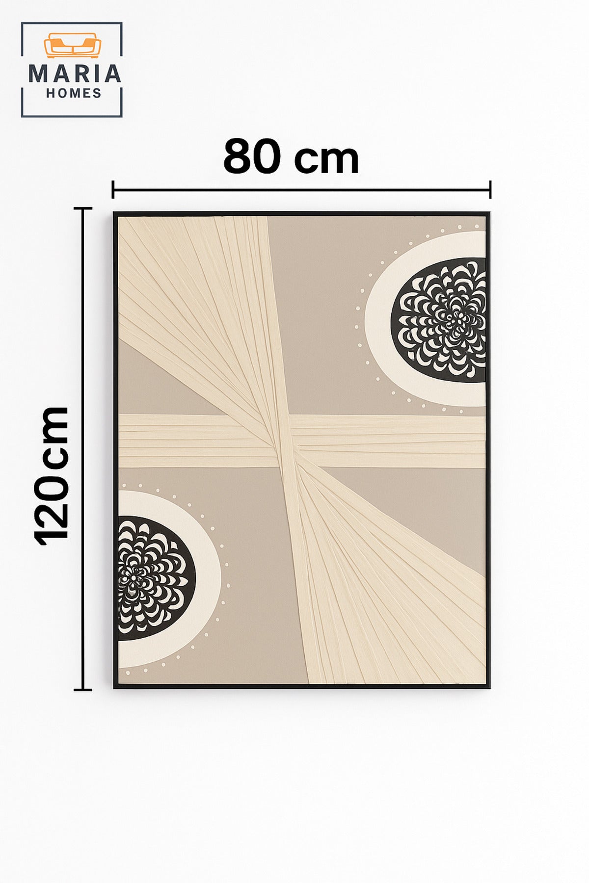 Large White & Beige Abstract Wall Art with Mandala Accents Ð Framed Canvas 120_80 cm