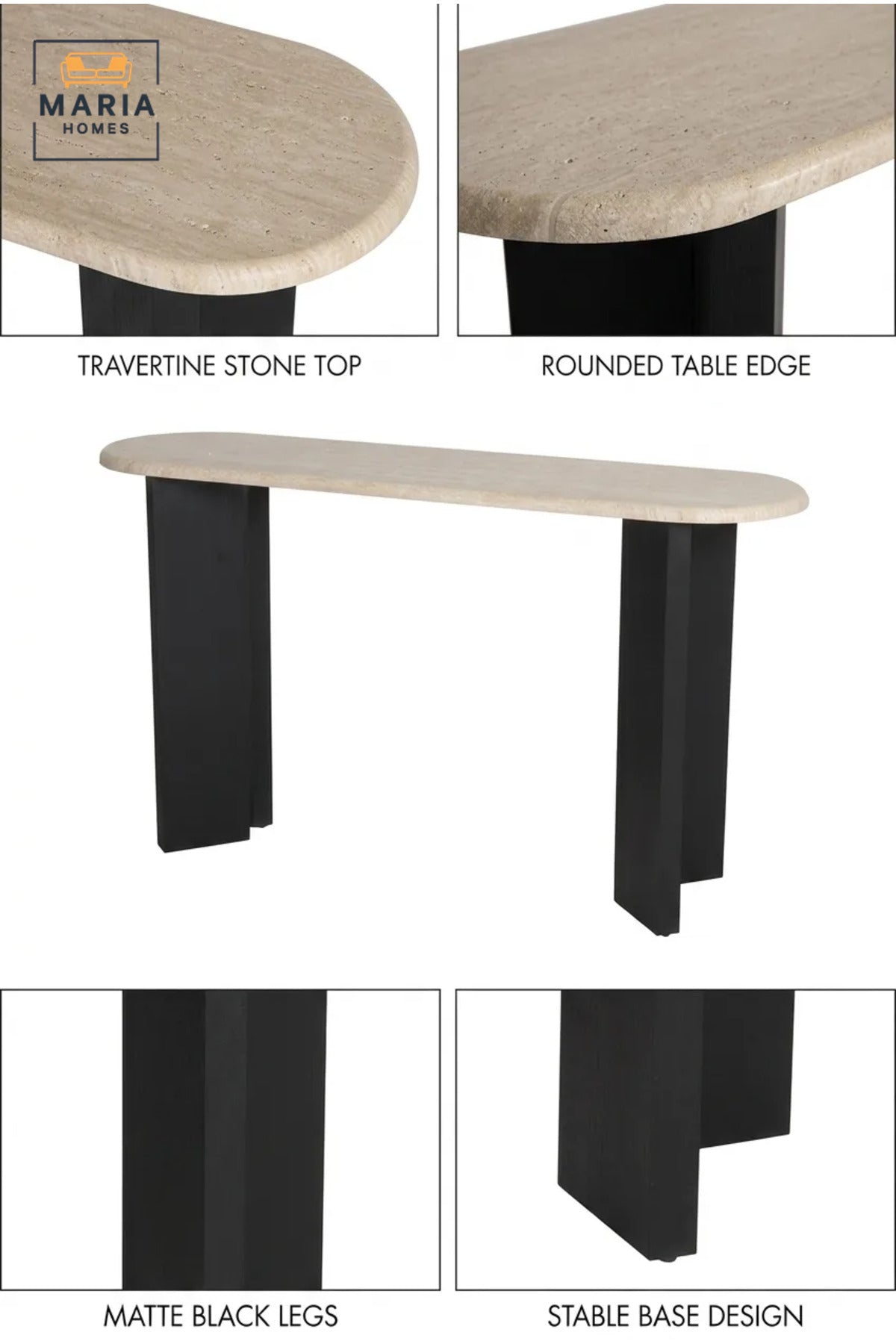 Modern Marble Top Console Table with Wooden Base for Entryway, Hallway & Living Room