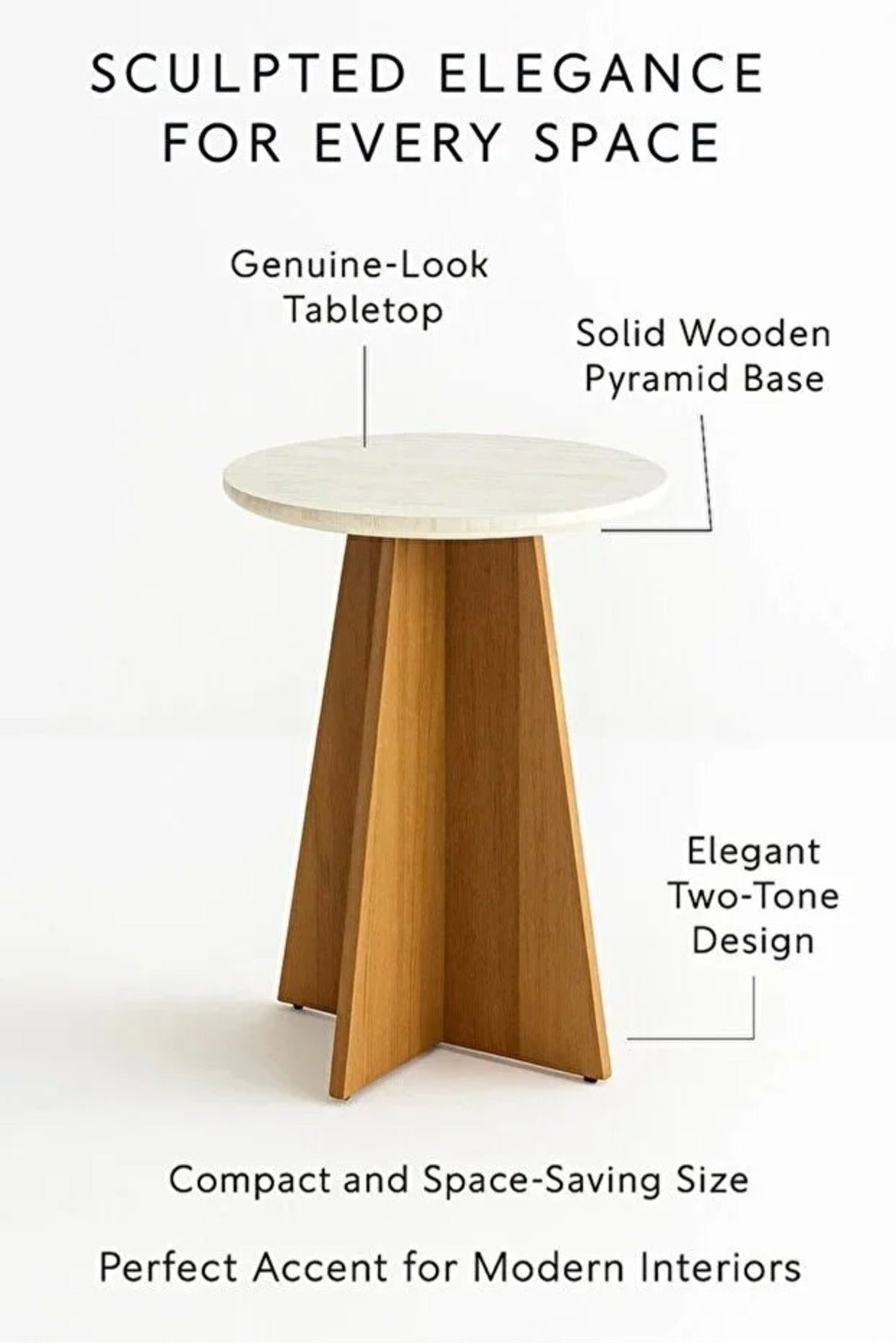 Round side table with a black wooden base Ð a distinctive modern table 45x55 cm