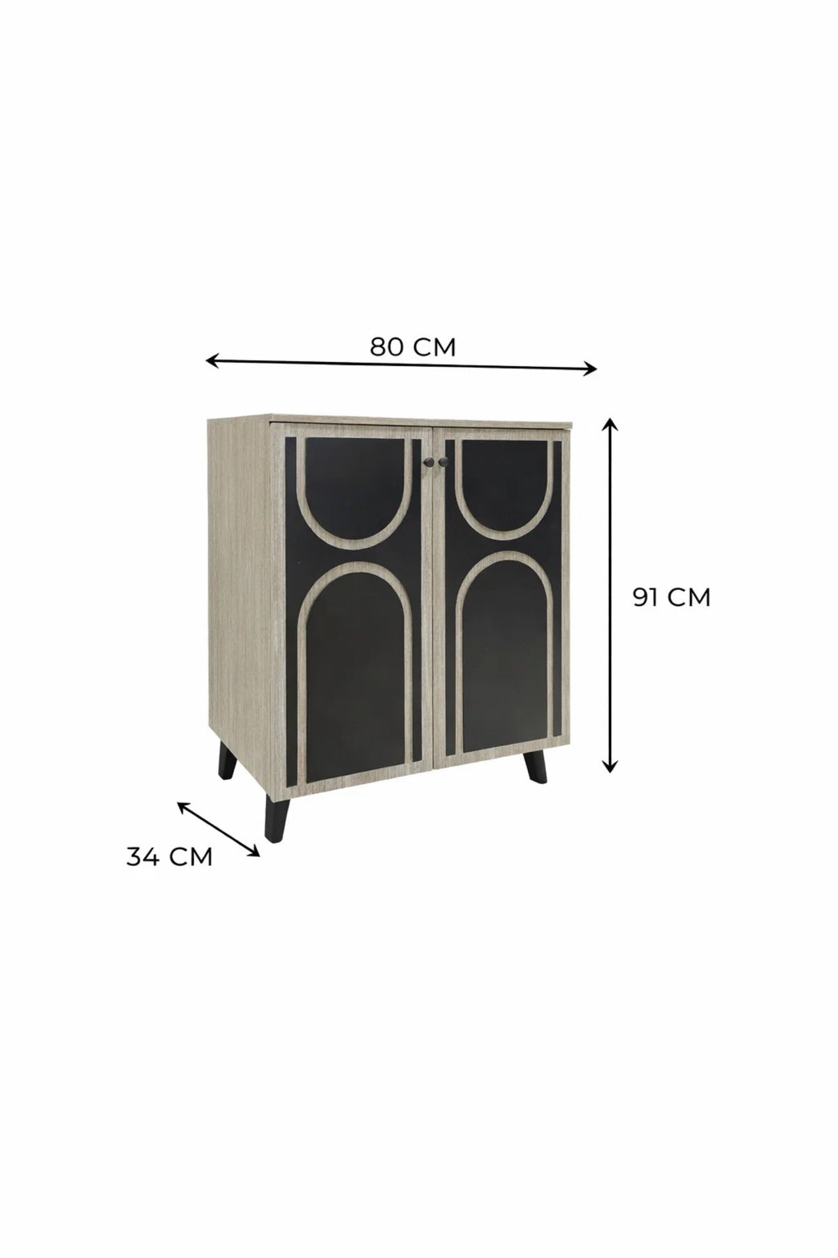 Stylish Beige Shoe Cabinet with Black Geometric Accents for Modern Home Entryway Organization