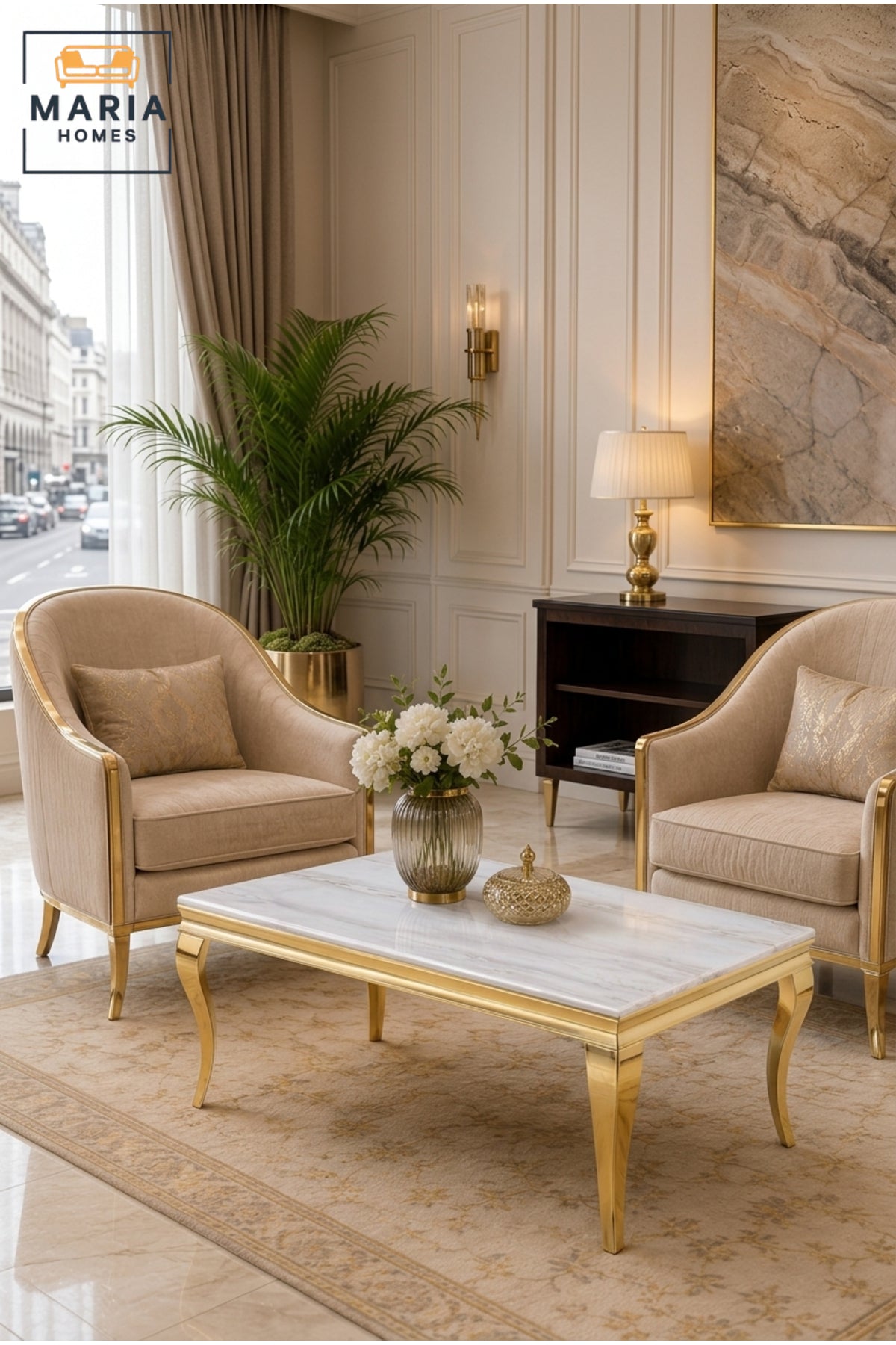 Luxury Coffee Table with Marble-Effect Top and Gold Legs √ê Modern Center Table for Living Room & Lounge