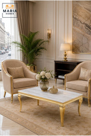 Luxury Coffee Table with Marble-Effect Top and Gold Legs √ê Modern Center Table for Living Room & Lounge