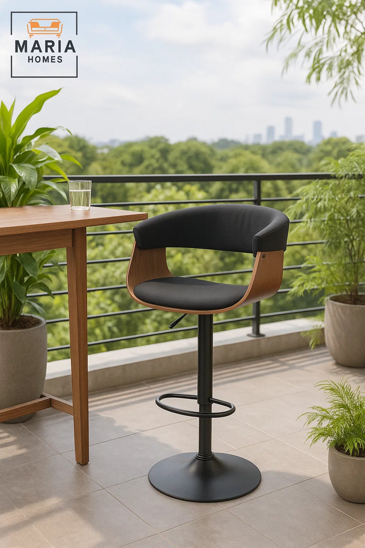 Modern Black Adjustable Bar Stool with Footrest, Swivel High Chair for Kitchen Island & Home Bar