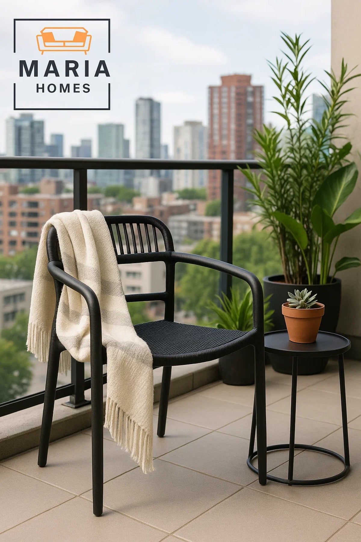 Black Outdoor Armchair with Woven Seat