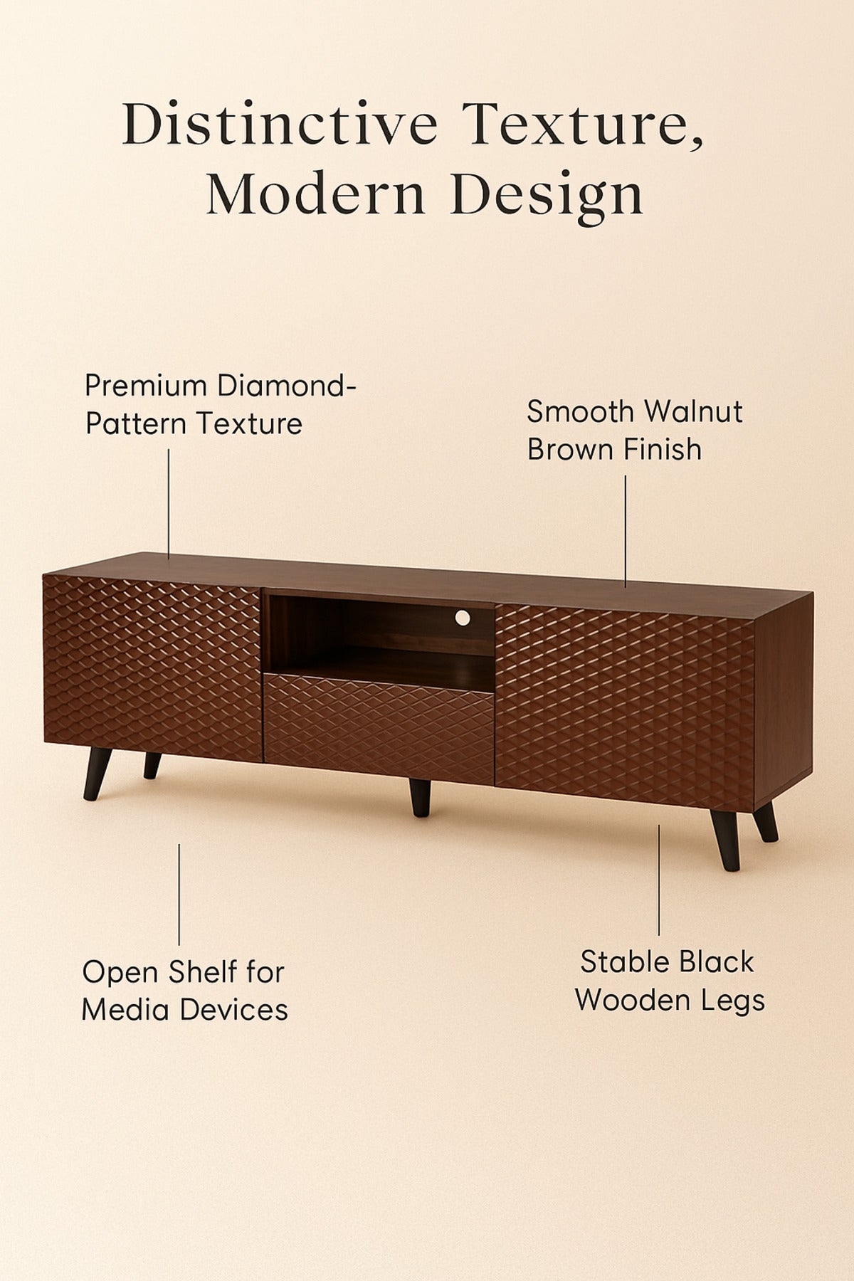 Brown Wooden TV Stand 180_40_61 cm Ð Modern Textured Design TV Unit with Storage Cabinets