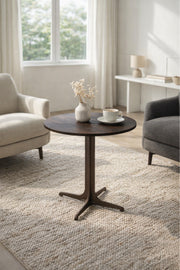 Round Brown Ceramic Side Table with Metal Base 45_45_55 cm Modern Accent round brown