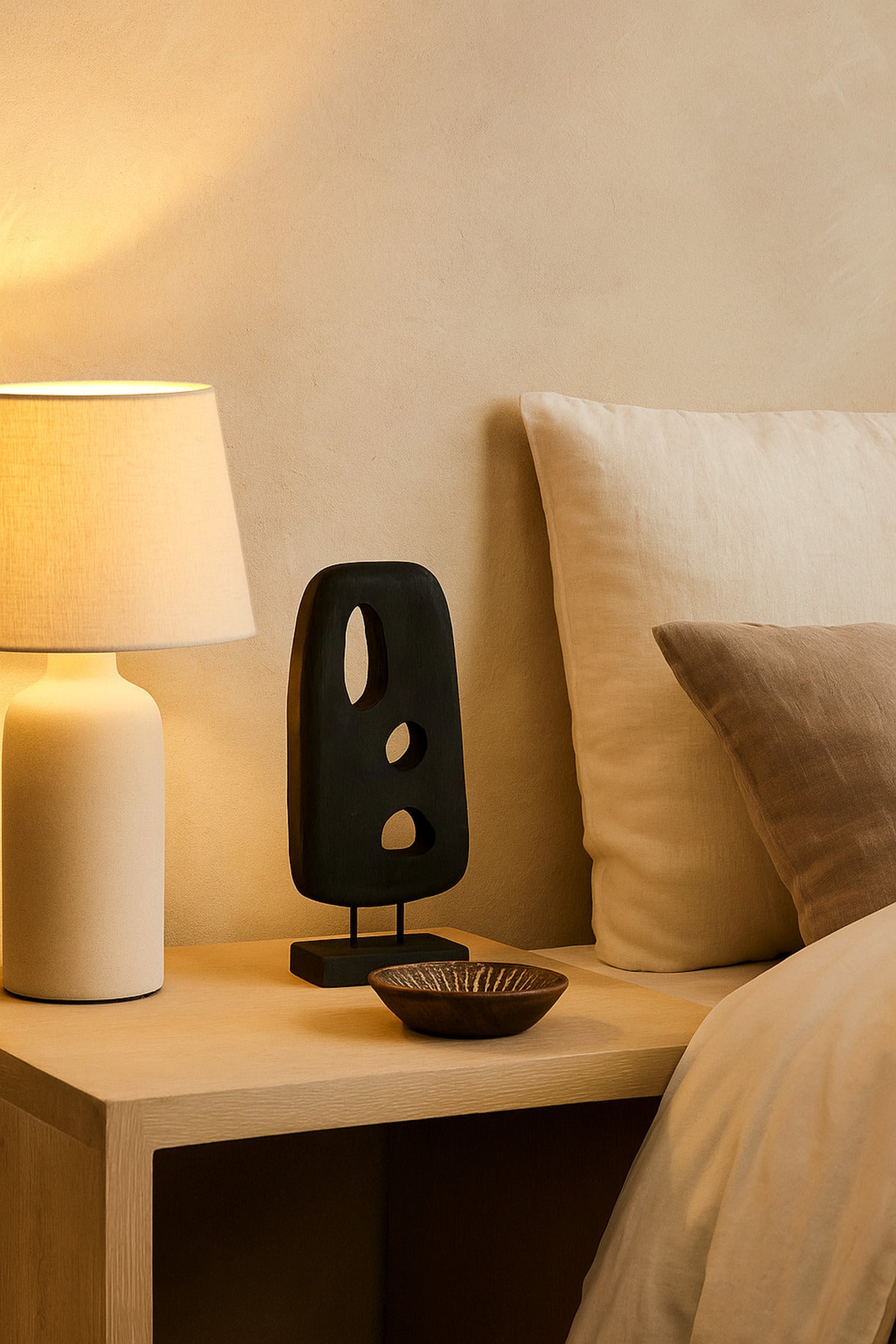Black Wooden Abstract Cut-Out Sculpture on Stand Ð Modern Decorative Accent