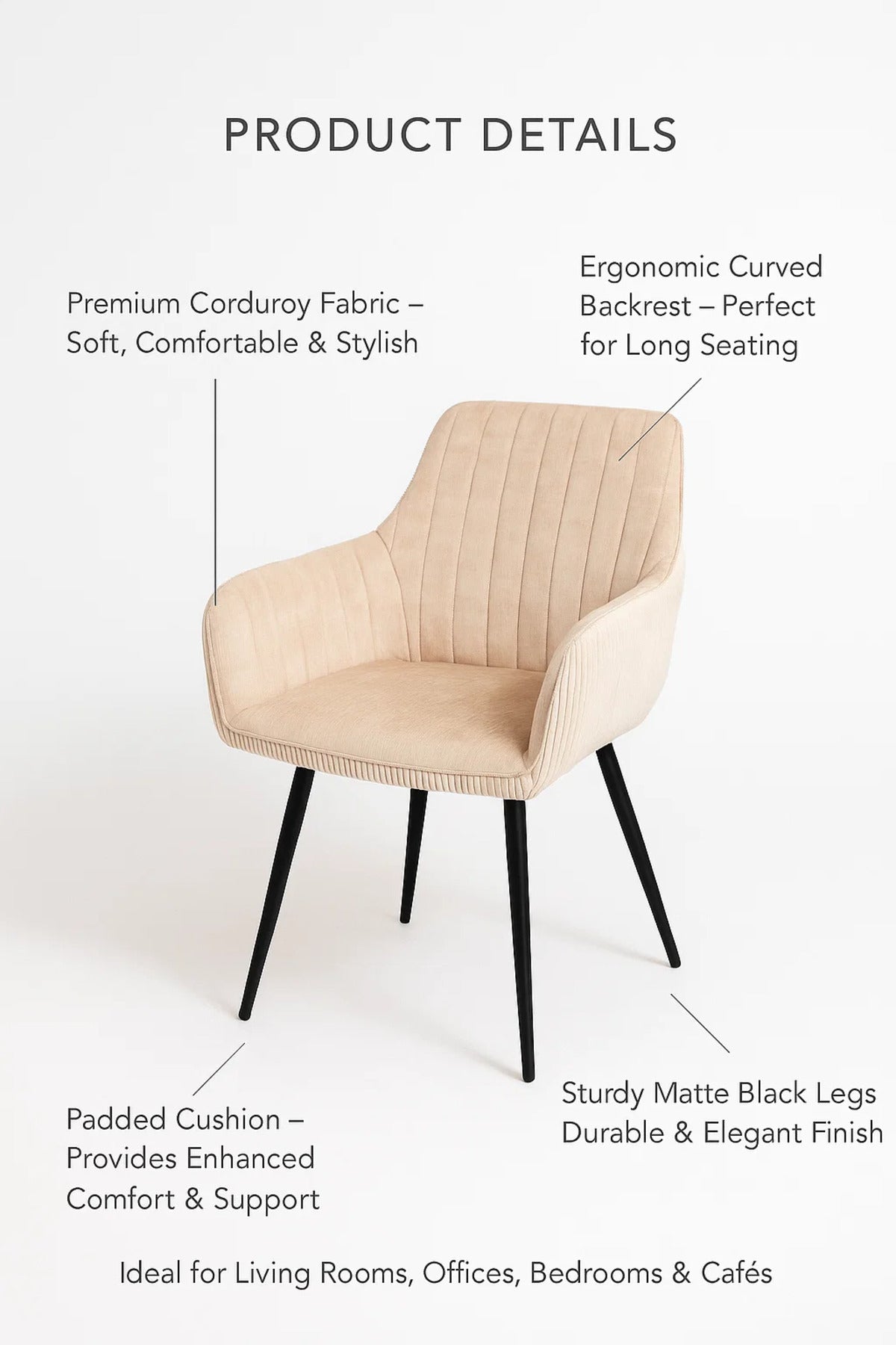 Modern Beige Velvet Armchair √ê Stylish Fabric Dining & Office Accent Chair for Living Room