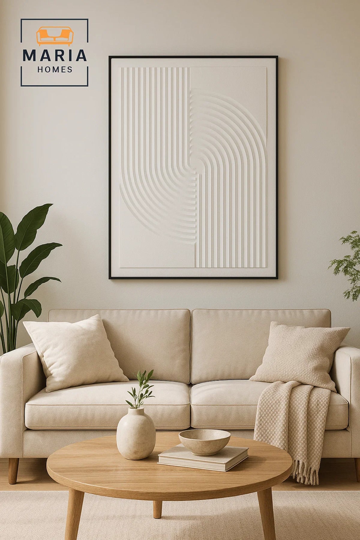 Modern 3D Wall Art Ð White Geometric Decorative Panel with Textured Lines 120_80 cm