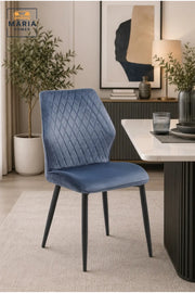 Blue Velvet Dining Chair with Diamond Quilted Backrest Ð Modern Upholstered Dining Chair with Black Metal Legs for Dining Room, Kitchen & CafŽ