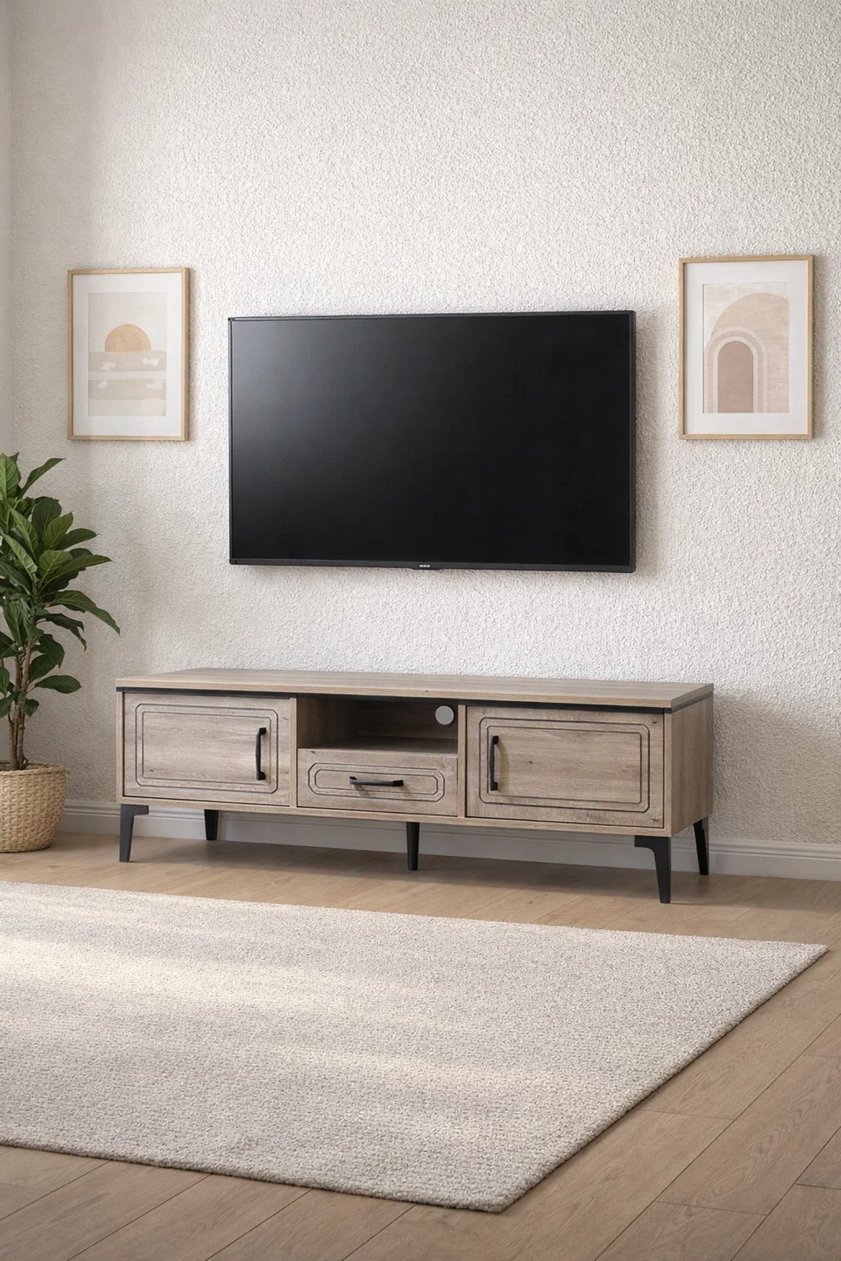 Modern Wooden TV Unit Media Stand Console with Drawer and Storage Cabinets for Living Room 180cm