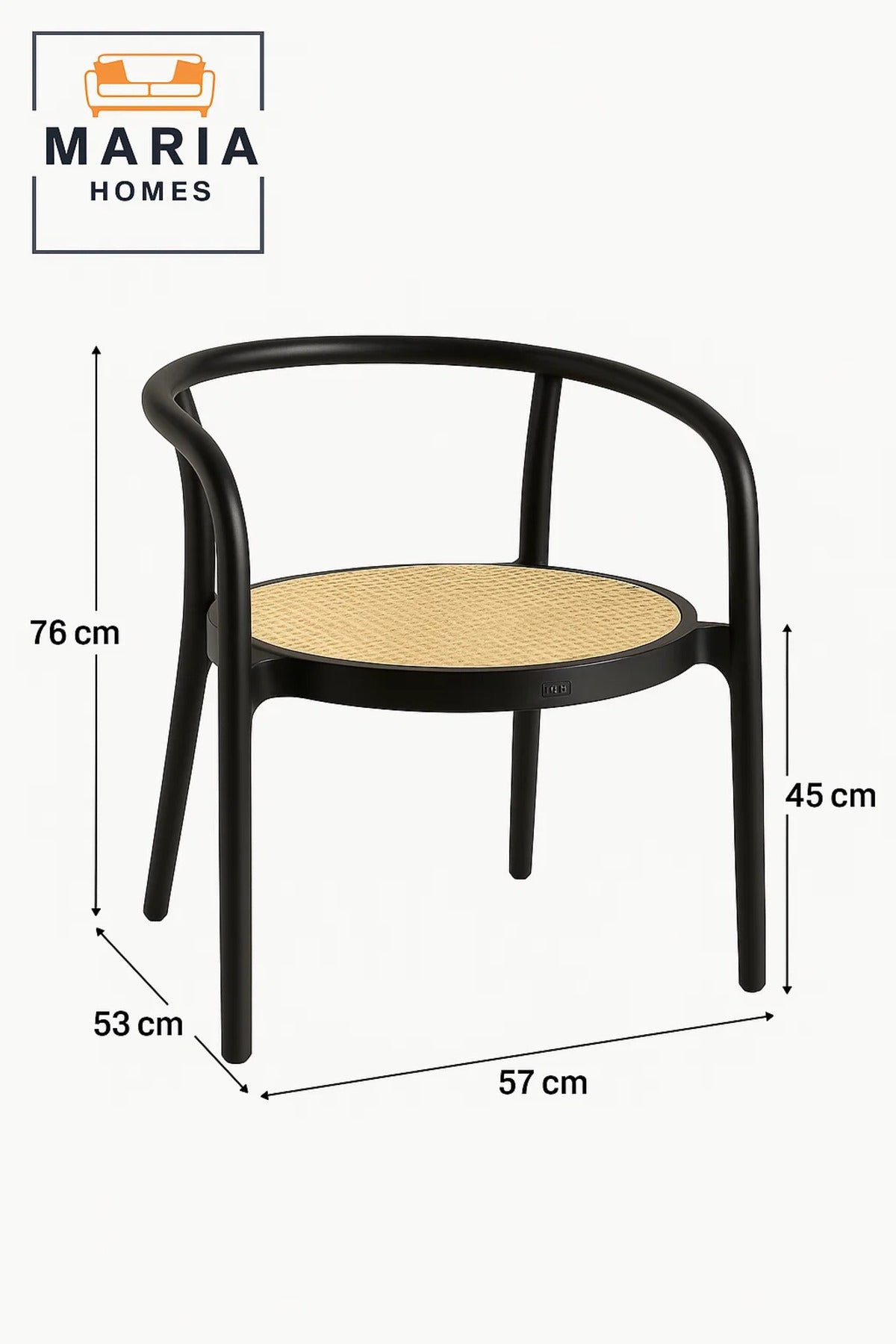 Modern Black Cane Armchair Ð Round Back Wood Chair with Woven Rattan Seat for Dining or Lounge