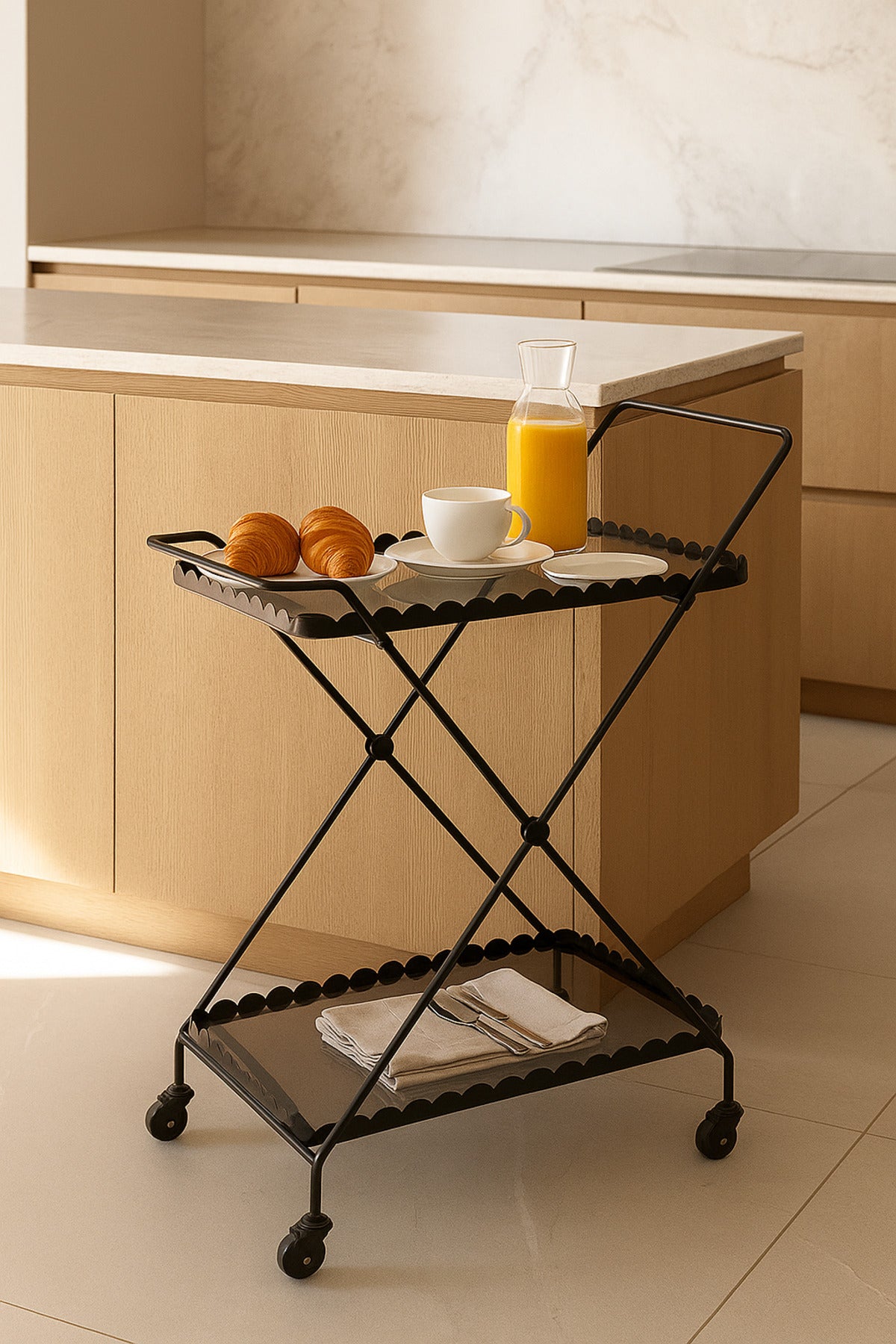 Elegant Black Metal Serving Trolley with Wheels Ð 2-Tier Bar Cart 58_38_90 cm