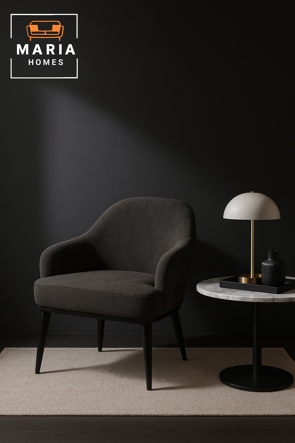Dark Gray Armchair Ð Modern One-Seater Sofa with Fabric Upholstery & Black Legs
