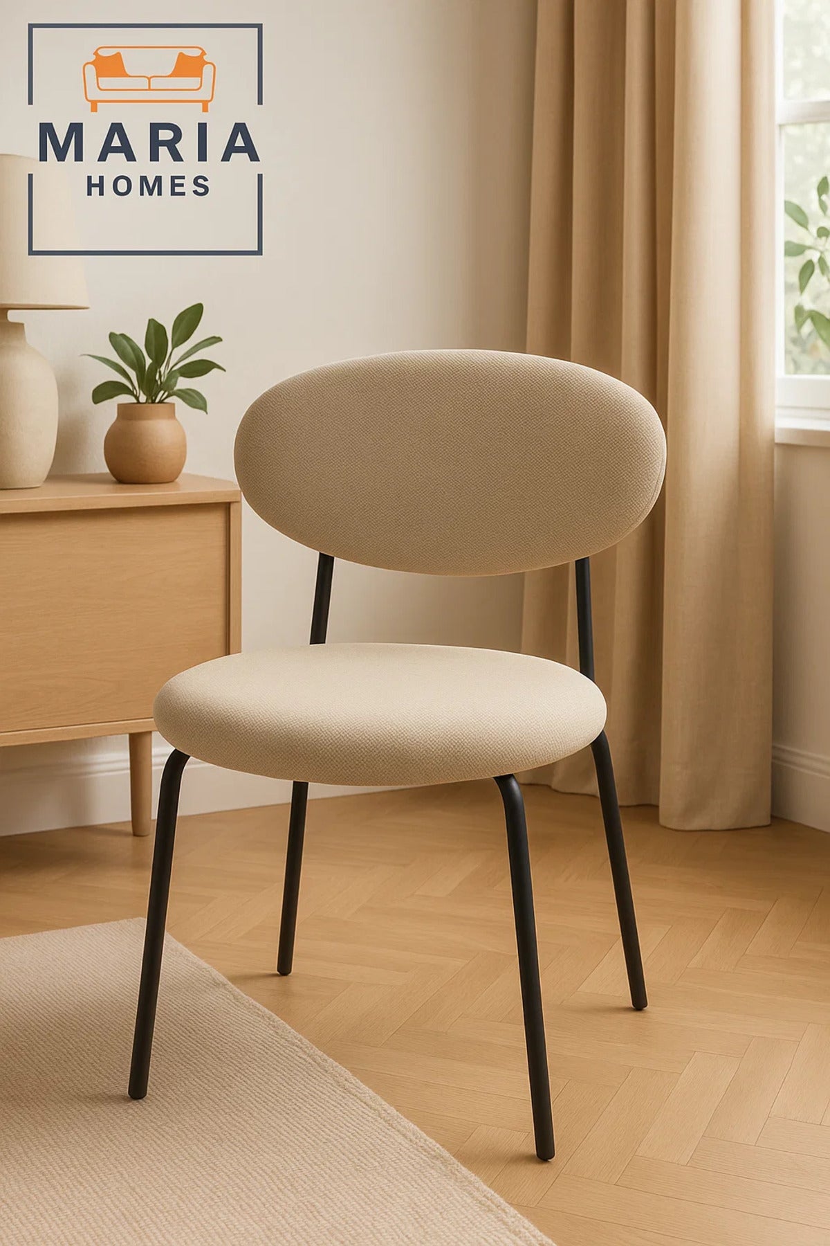 Modern Beige Fabric Accent Chair with Round Seat Ð Minimalist Lounge Seating