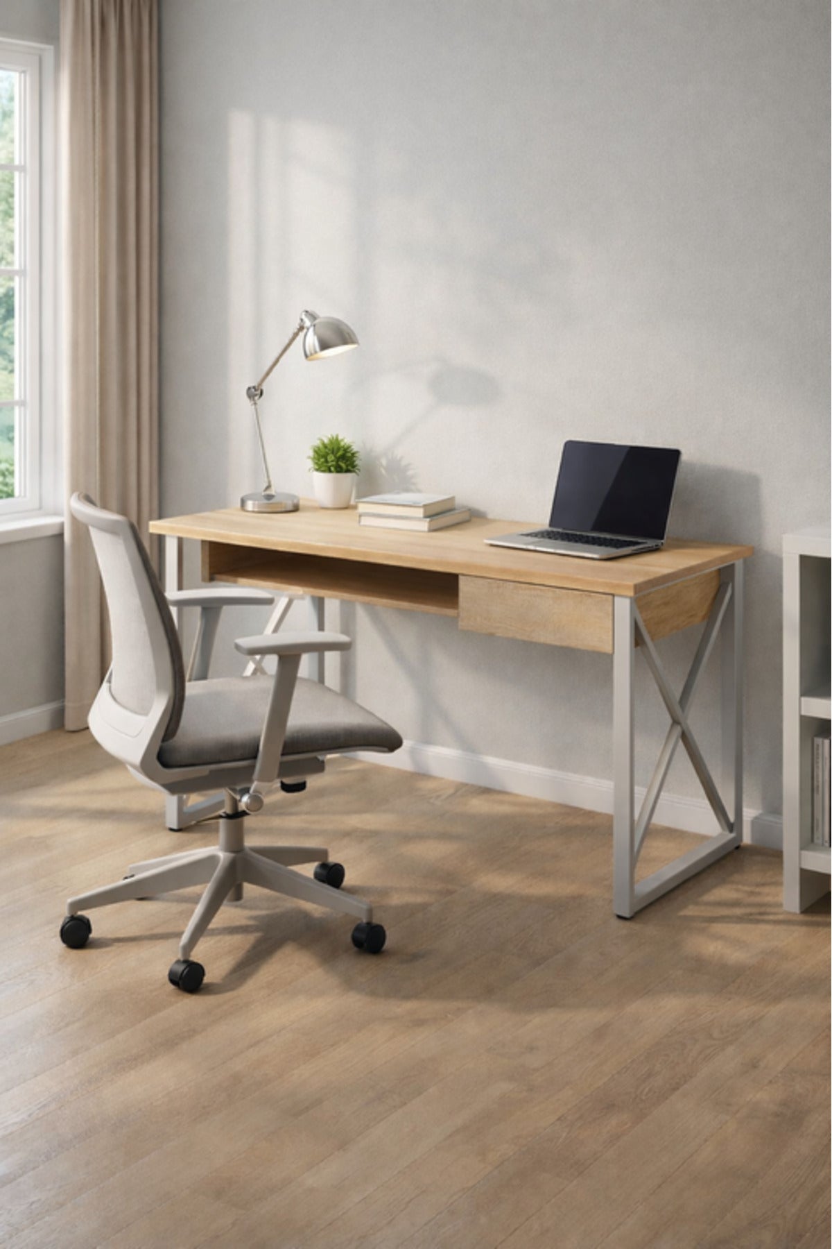 Stylish 120x60cm Wooden Office Desk with White Metal Legs Modern Study Table for Home Workspace