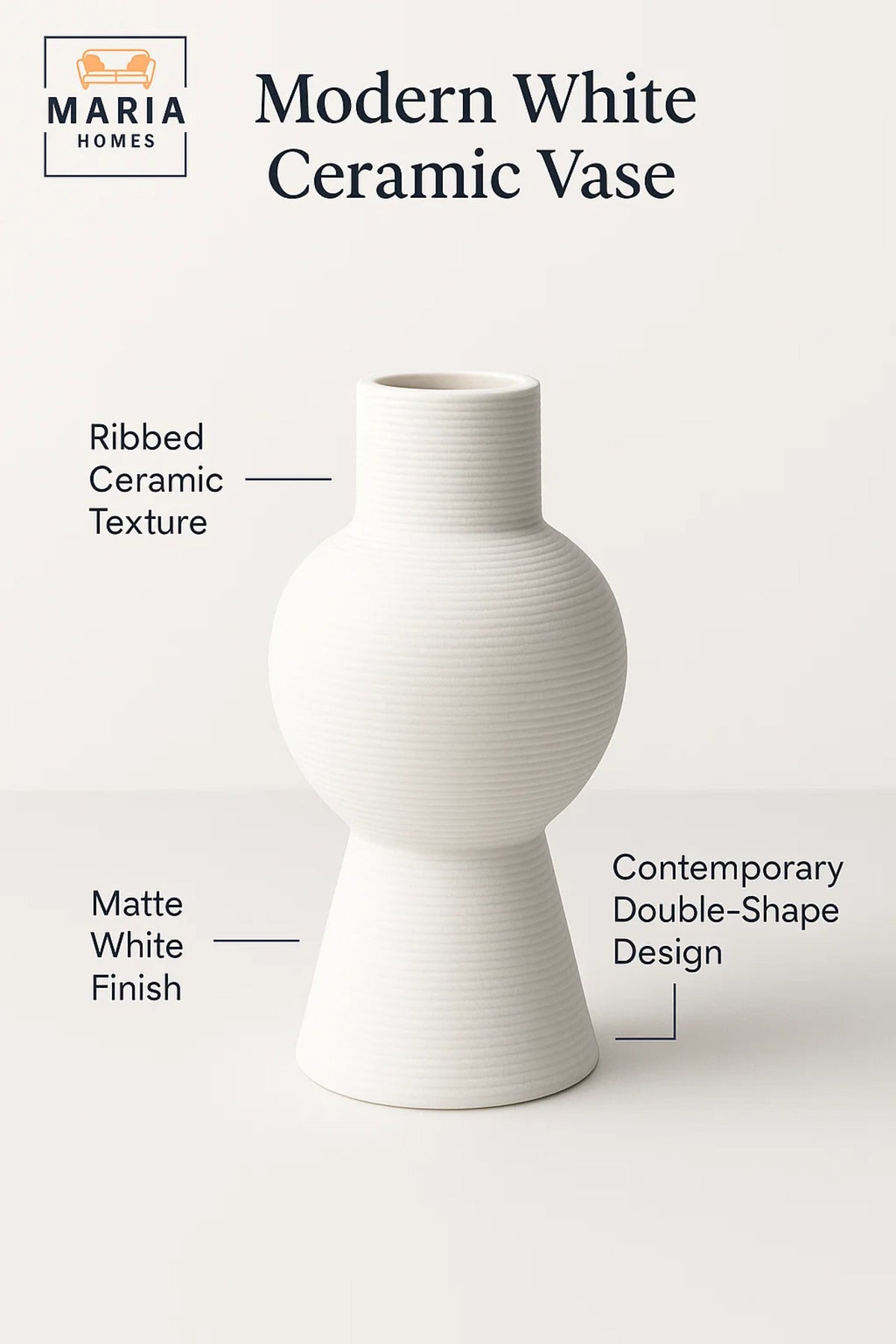 Modern White Decorative Vase Ð Sculpted Ceramic Flower Vase with Textured Design