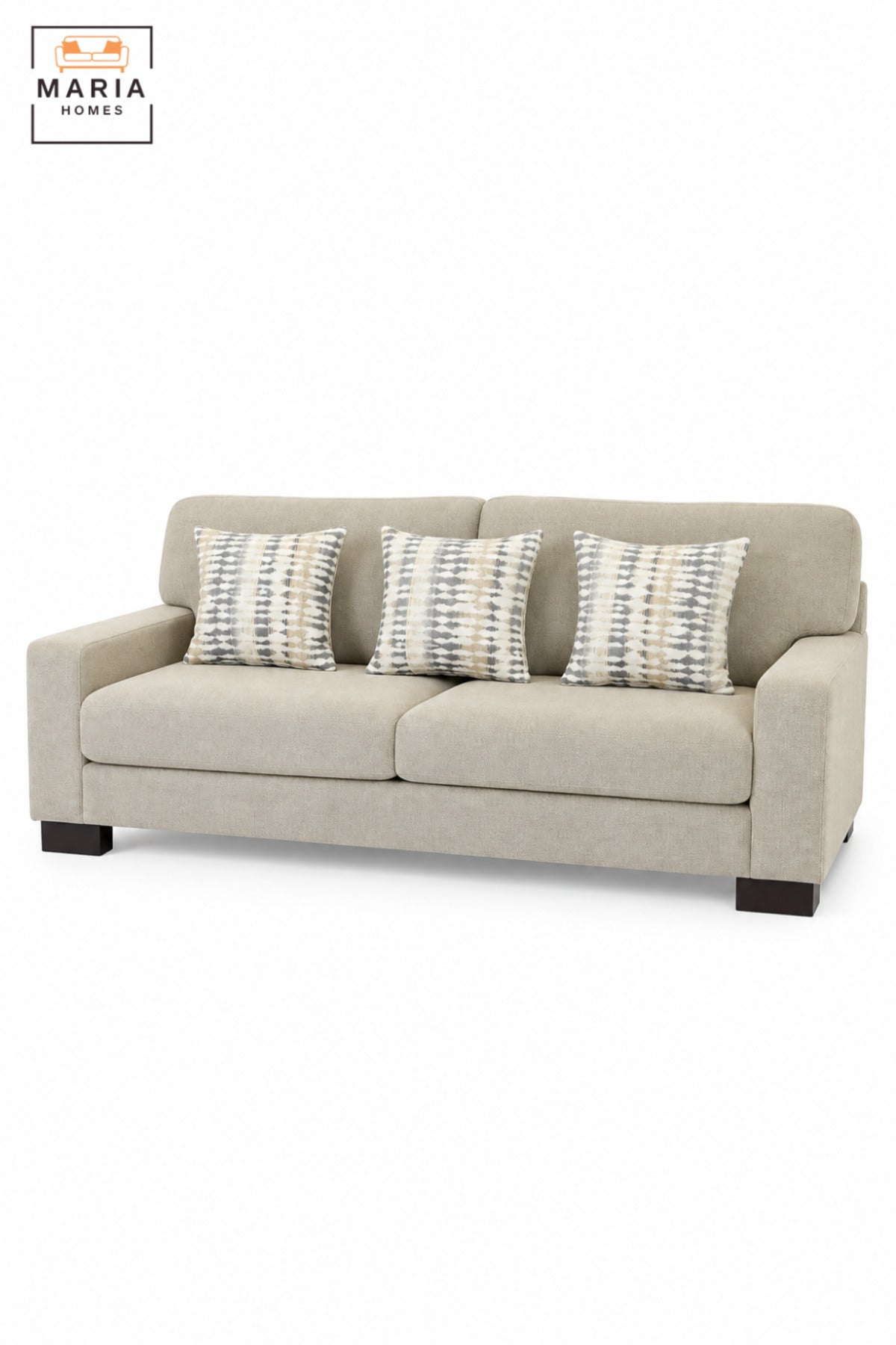 Modern 3 Seater Upholstered Sofa with Deep Cushioned Seats, Supportive Backrest, Wide Armrests & Decorative Pillows for Living Room and Lounge
