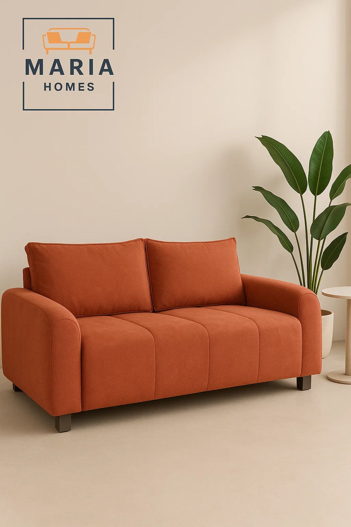 Modern Orange 3 Seater Sofa Ð Comfortable Living Room Couch with Soft Fabric Upholstery