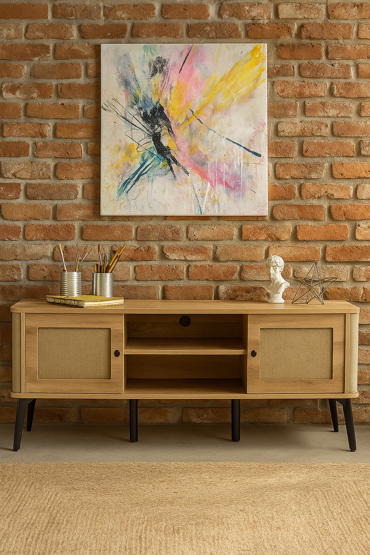 TV Stand with Storage | Modern TV Cabinet with Shelves & Side Doors | 160_40_50 cm