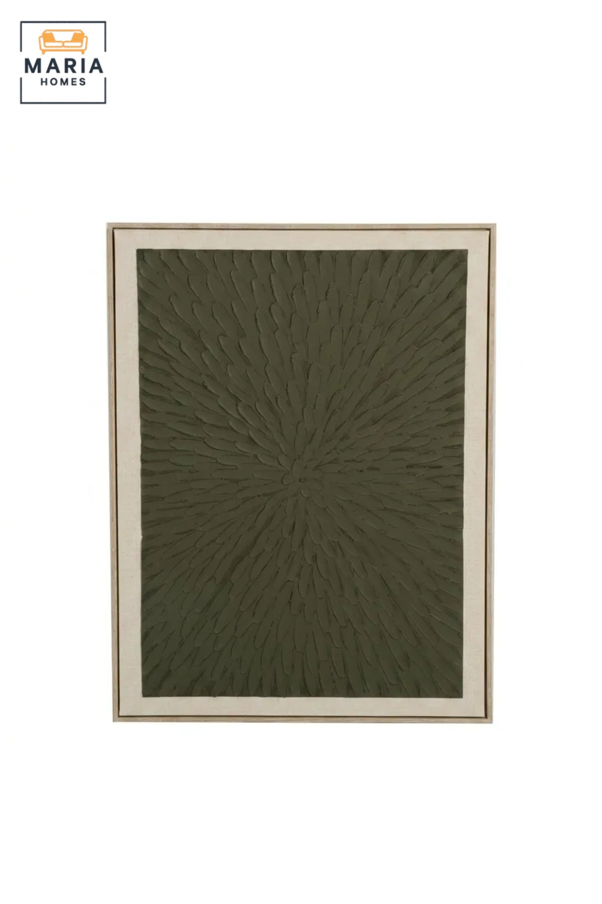 Modern Abstract Textured Wall Art with Natural Frame, Olive Green Botanical Relief Design for Living Room, Bedroom, Hallway and Office Décor