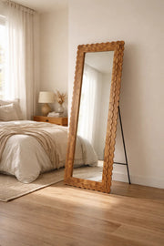 Full Length Wooden Floor Mirror with Scalloped Frame 160x60cm Natural Finish full