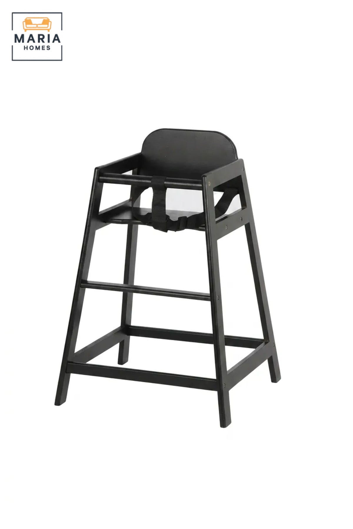 Wooden Baby High Chair | Modern Black Feeding Chair with Safety Harness | Sturdy Kids Dining Chair for Toddlers | Contemporary Wooden High Chair