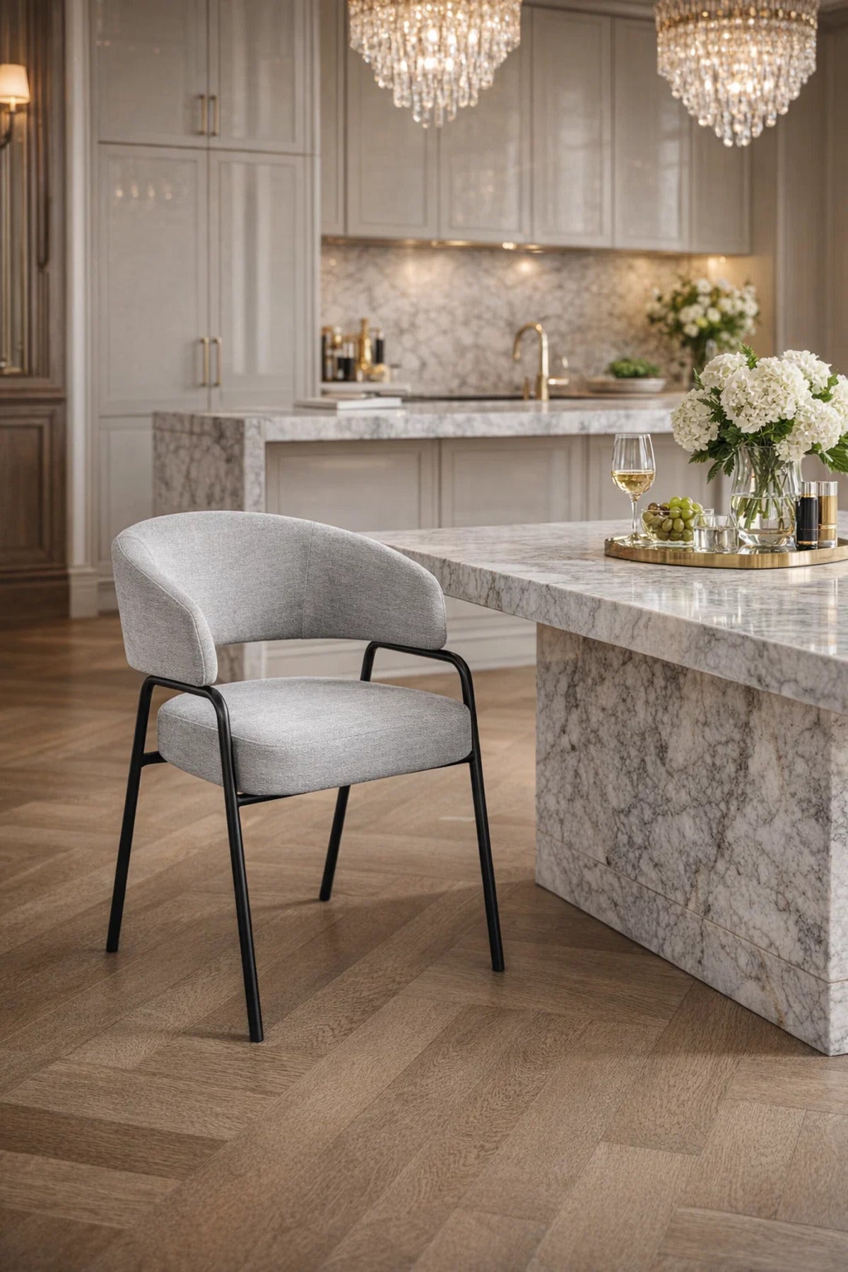 Light Grey Armchair with Black Metal Legs, 78x47x50 CM light grey armchair Kitchen