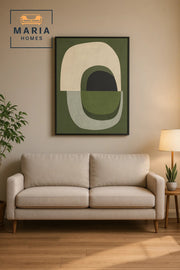 Framed Abstract Wall Art Ð Green & Neutral Organic Shapes Composition and 120*80 cm