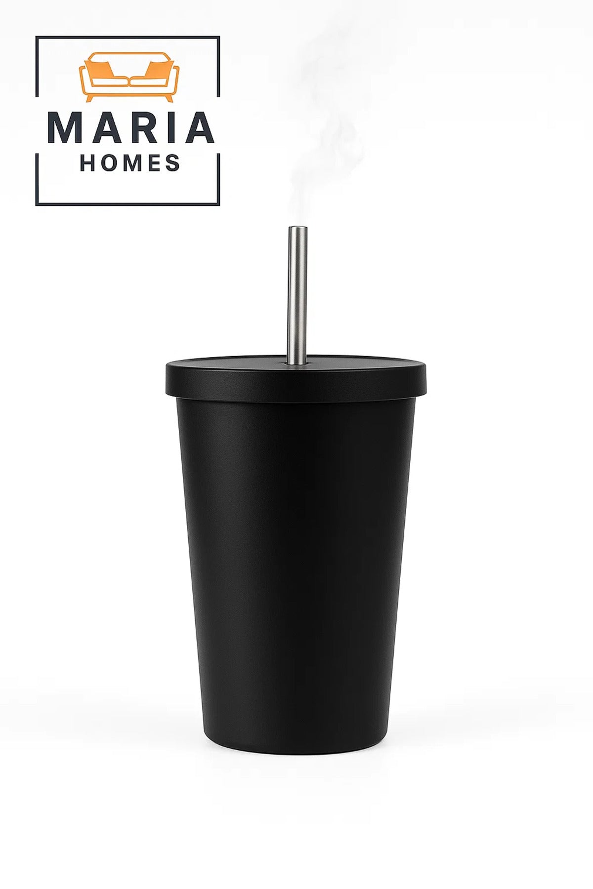 Matte Black Stainless Steel Tumbler with Lid and Straw