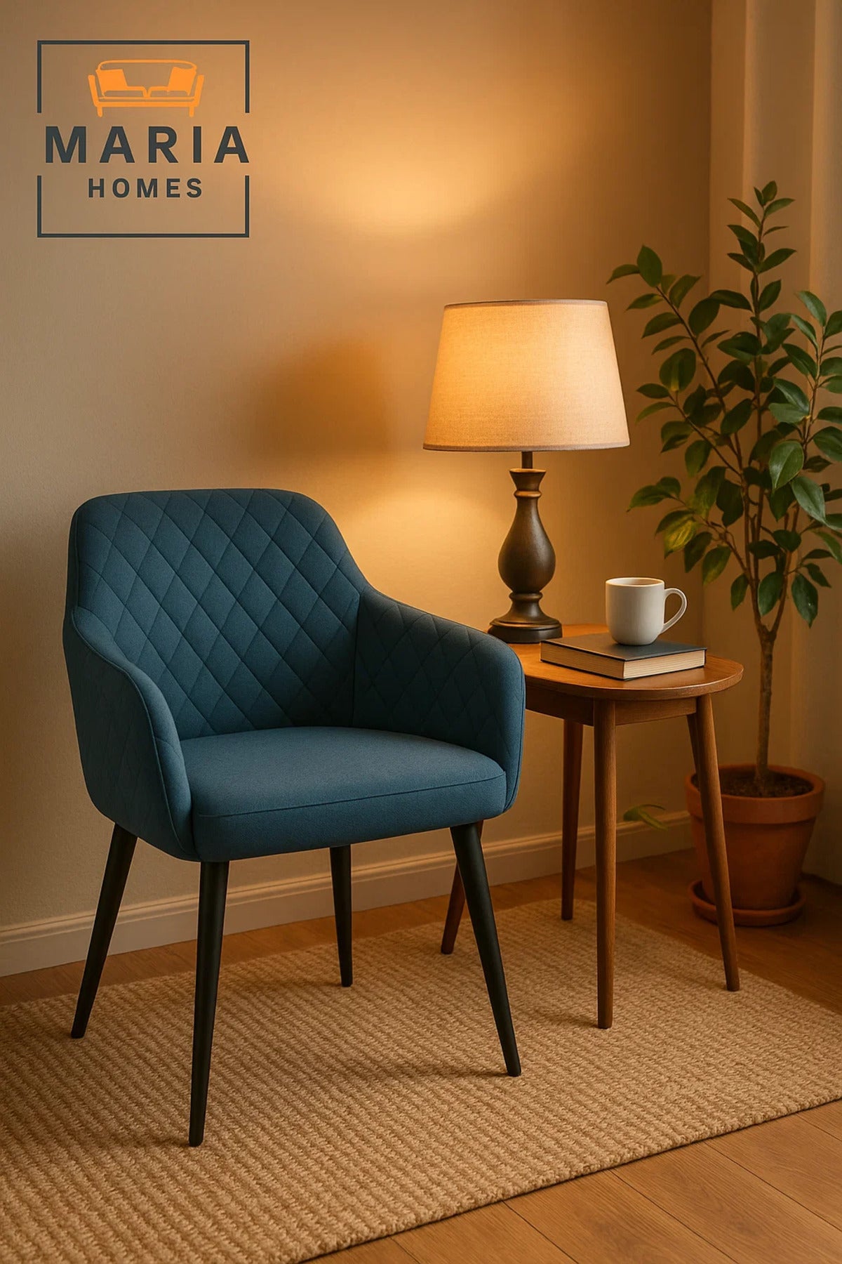 Blue Velvet Accent Chair with Metal Legs Ð Modern Upholstered Armchair for Home or Office