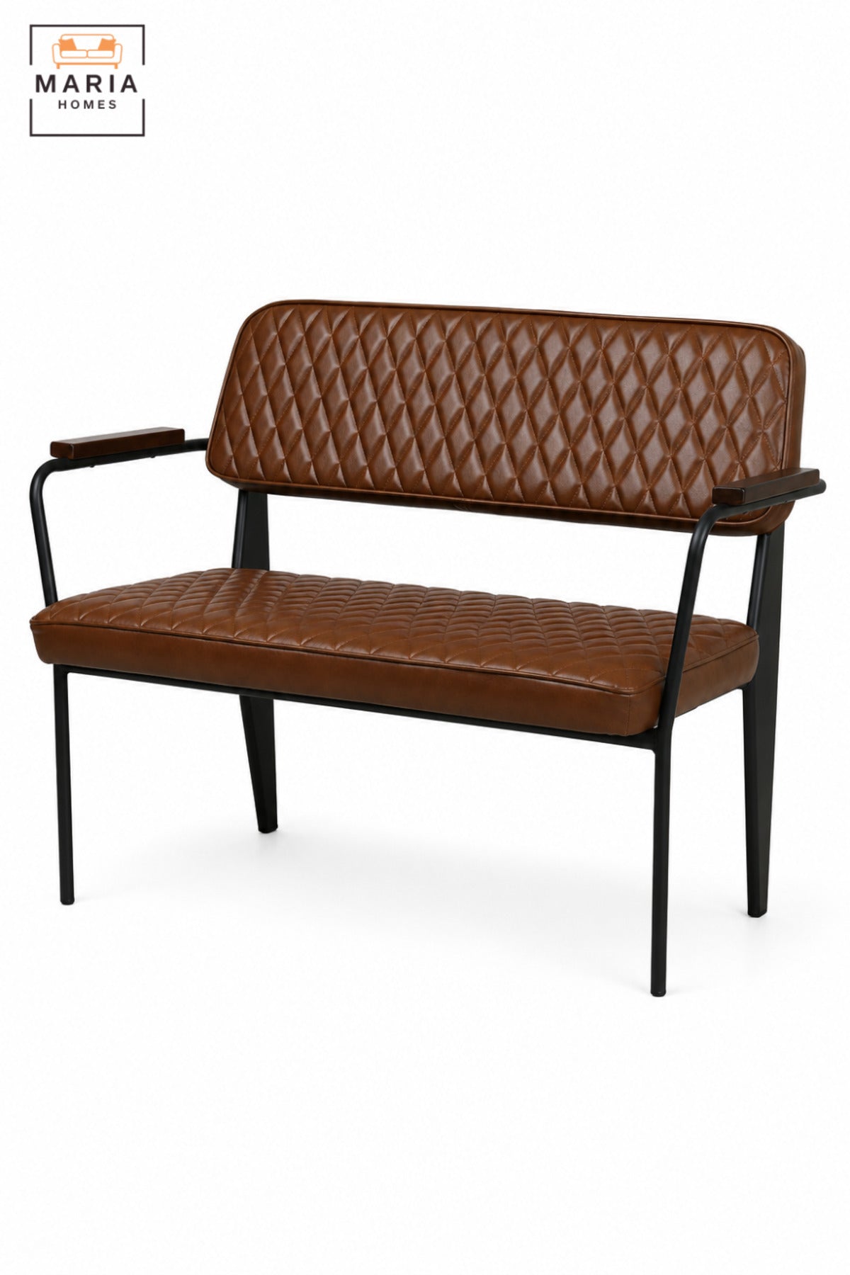Modern 2 Seater Office Waiting Bench with Quilted Upholstery, Armrests and Sturdy Frame for Reception, Lounge, Meeting Room & Guest Area