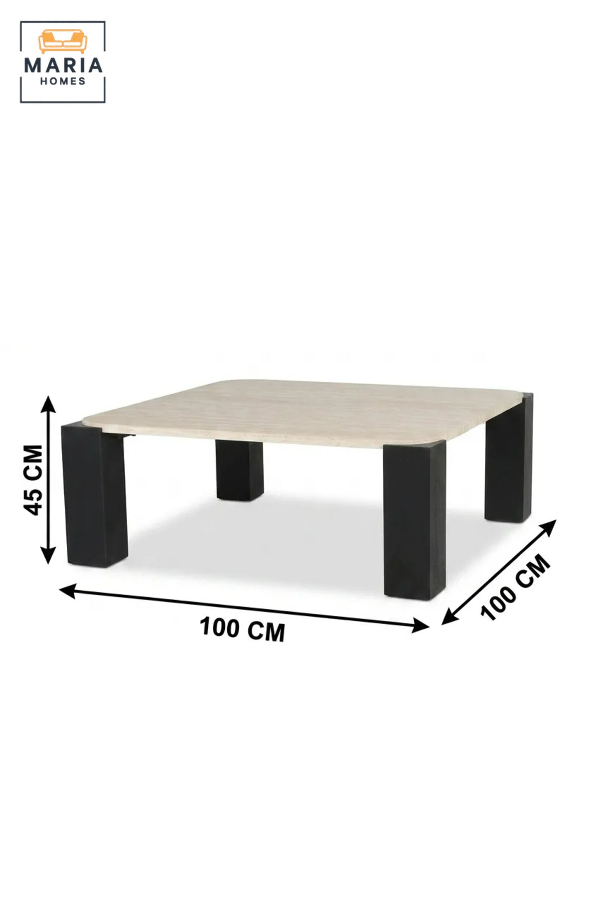 Modern Square Coffee Table with Wood-Effect Top and Chunky Four-Leg Base, Contemporary Center Table for Living Room, Lounge, Apartment and Office