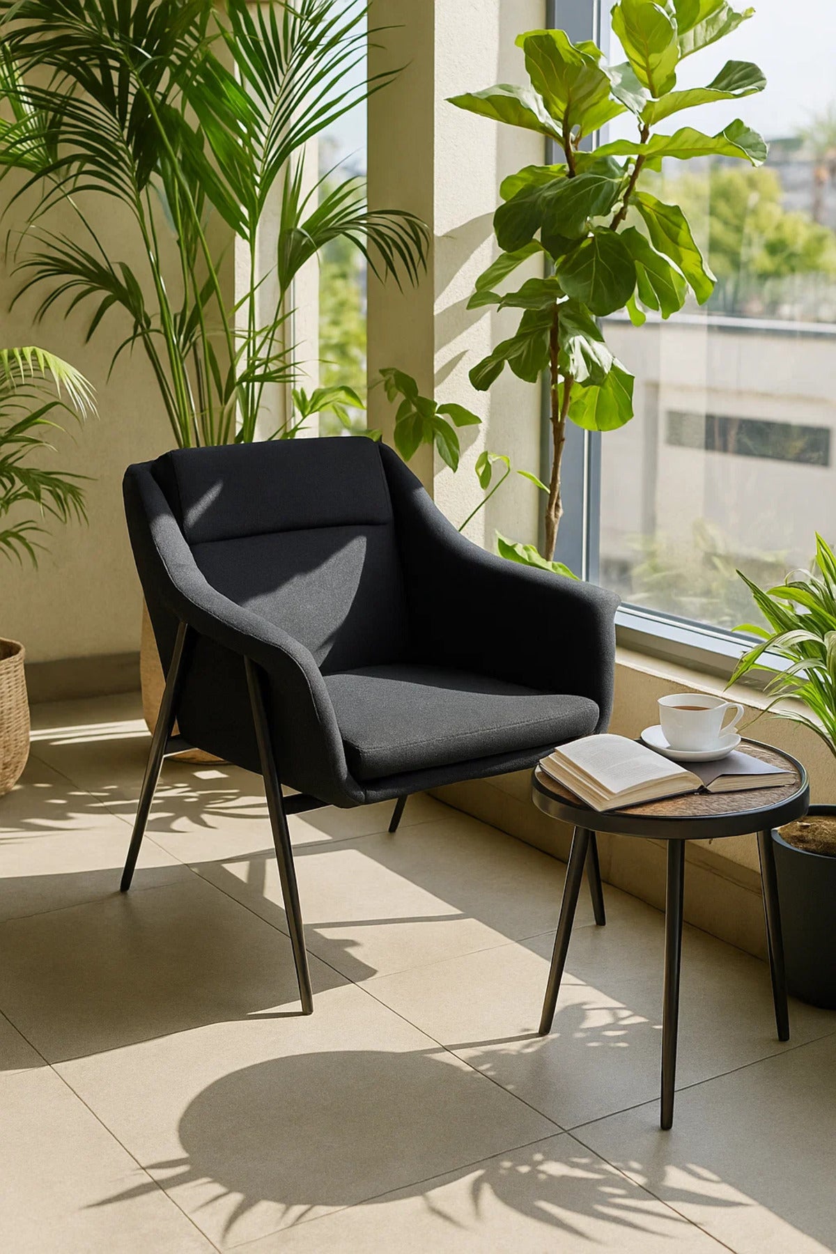 Black Fabric Lounge Chair, Modern Armchair for Living Room, Bedroom, Office Cabin & Guest Area