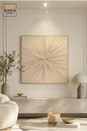 Beige Sunburst Textured Wall Art with Slim Frame Ð Modern Abstract Decorative Artwork