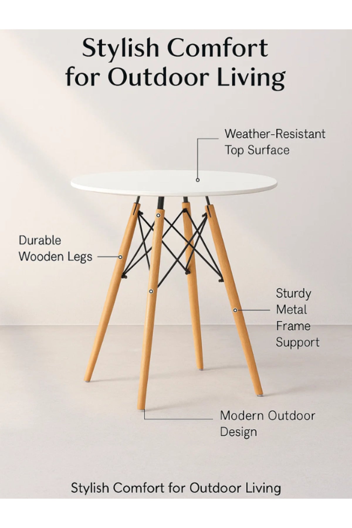 Modern Round Dining Table Ð 70 cm White Top with Wooden Legs for Kitchen & CafŽ