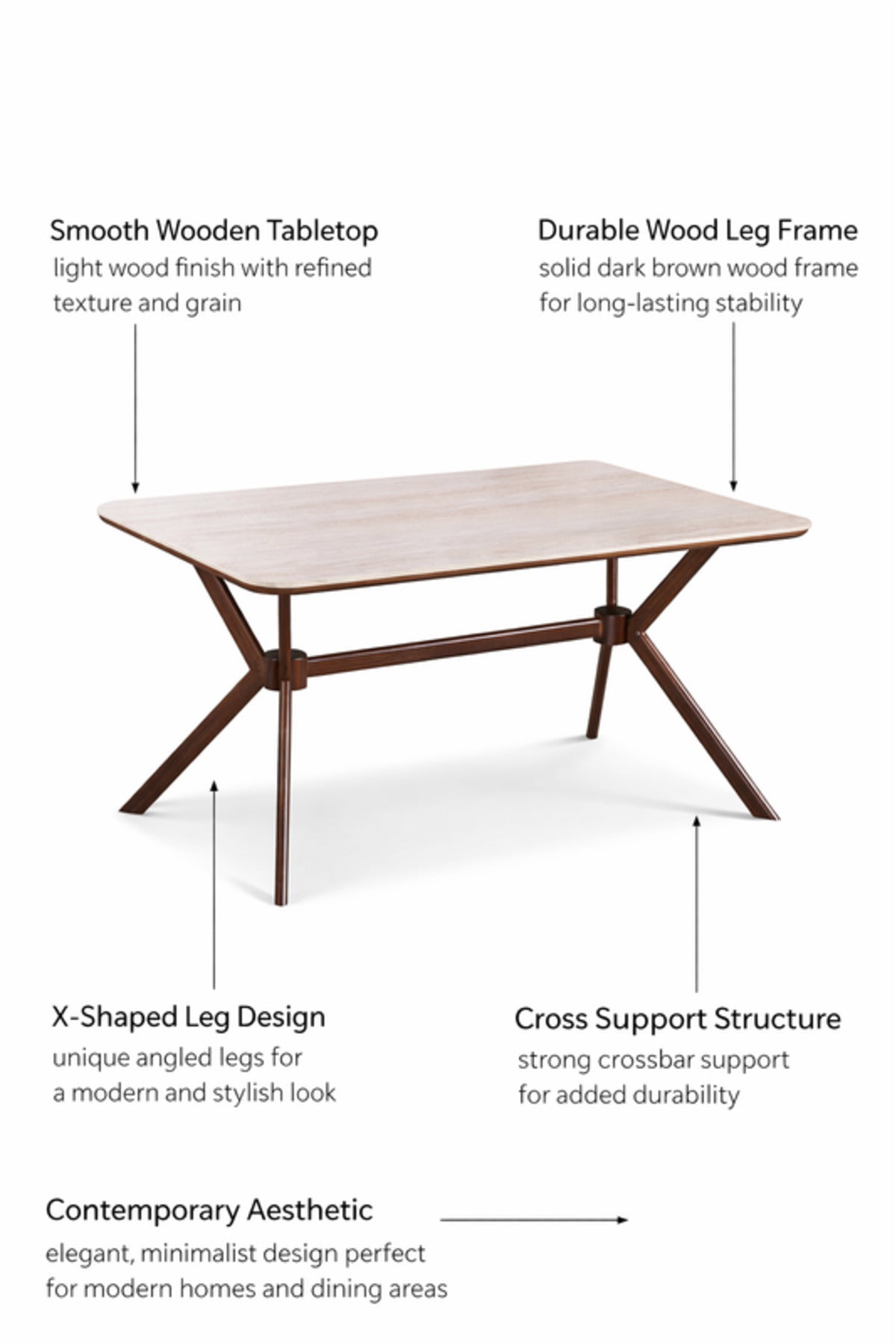Large Brown Side Table with Wooden Legs, 150x90x75 CM large brown side Dinner