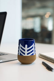 Dark Blue and White Ceramic Vase Ð Modern Geometric Decorative