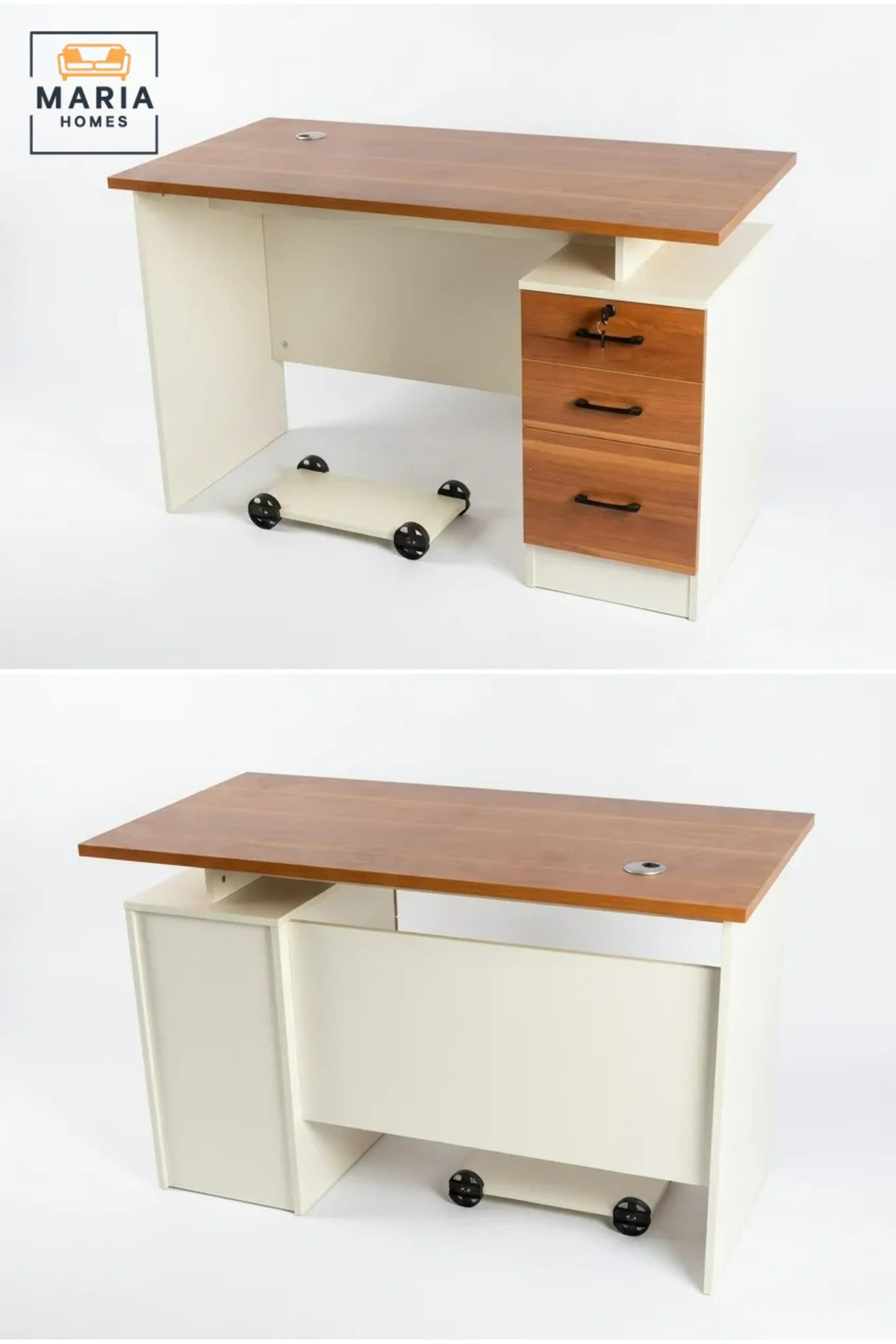 Modern Office Desk with Wooden Top, Lockable Drawers and Mobile CPU Stand, Computer Workstation for Home Office, Study Room and Workplace