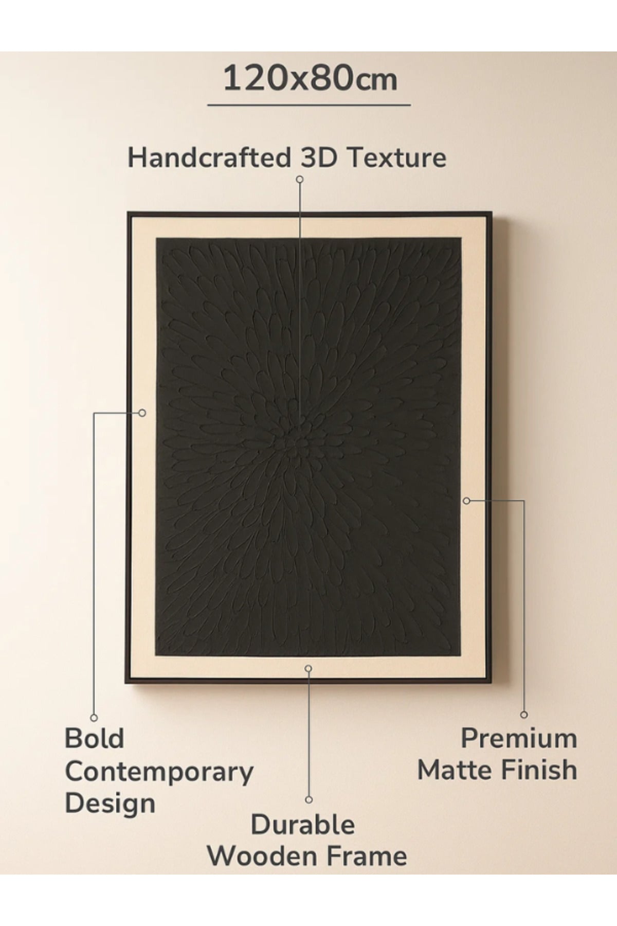 Modern Textured Wall Art Ð 120_80 cm Black Framed Canvas for Contemporary Home DŽcor