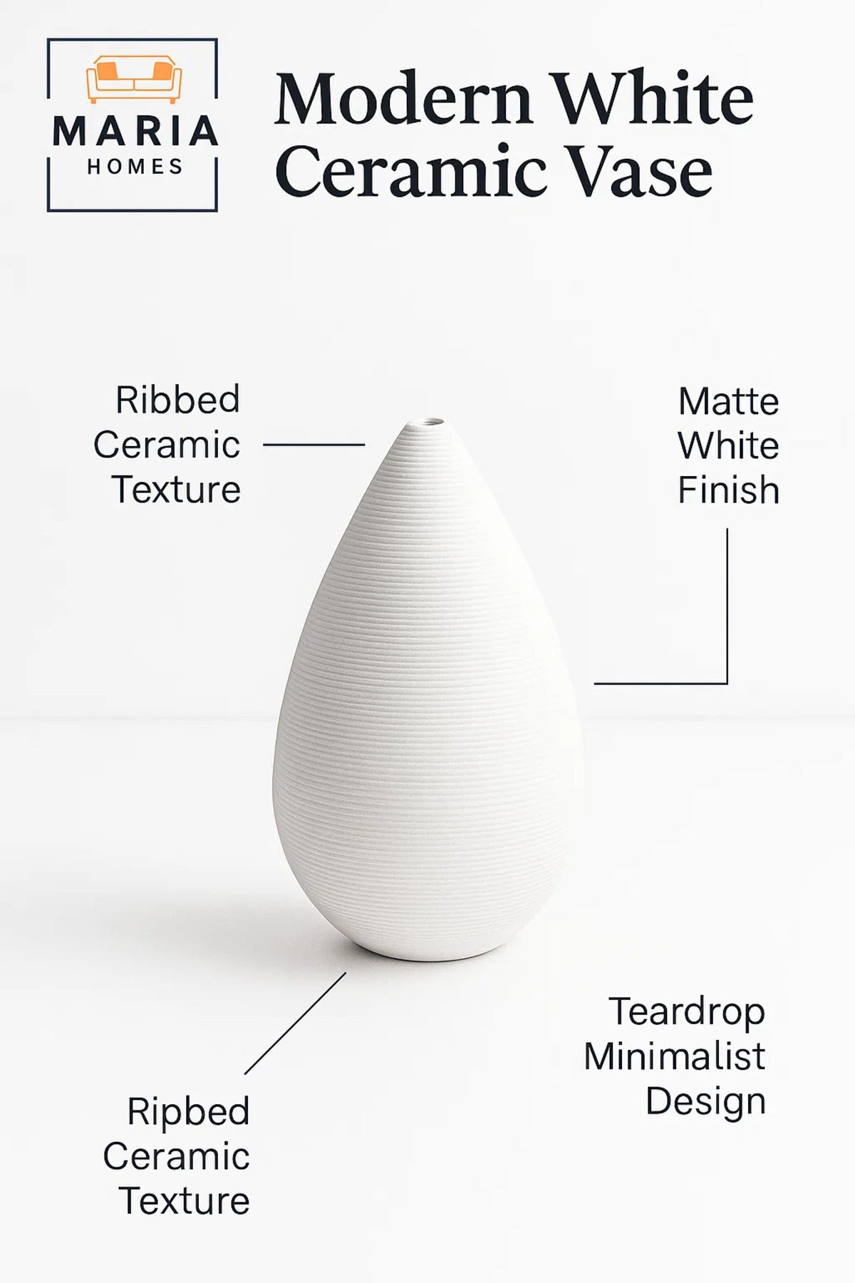 Modern White Decorative Vase Ð Teardrop Ceramic Table Vase for Home and Office Decor