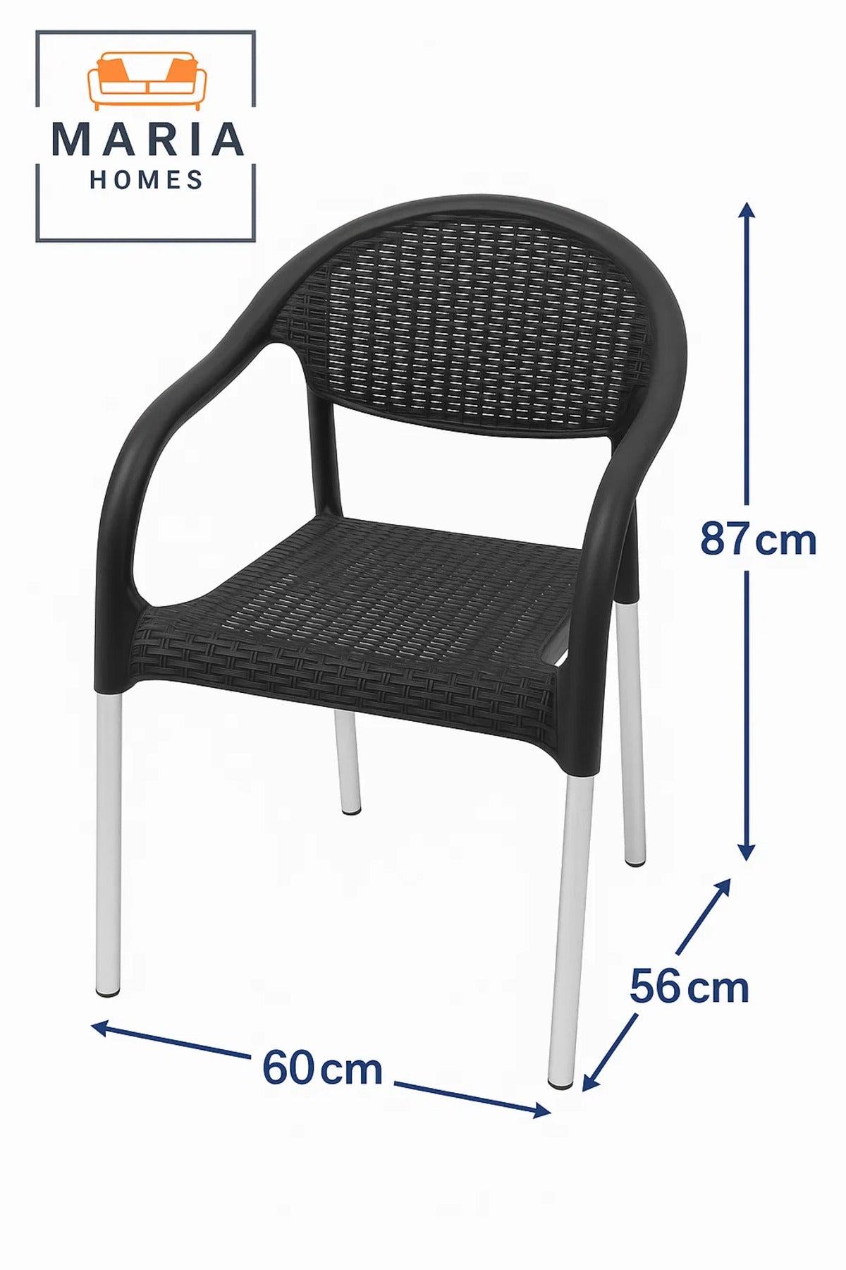 Black Rattan-Style Plastic Chair with Silver Legs Ð Indoor Outdoor Durable Seating