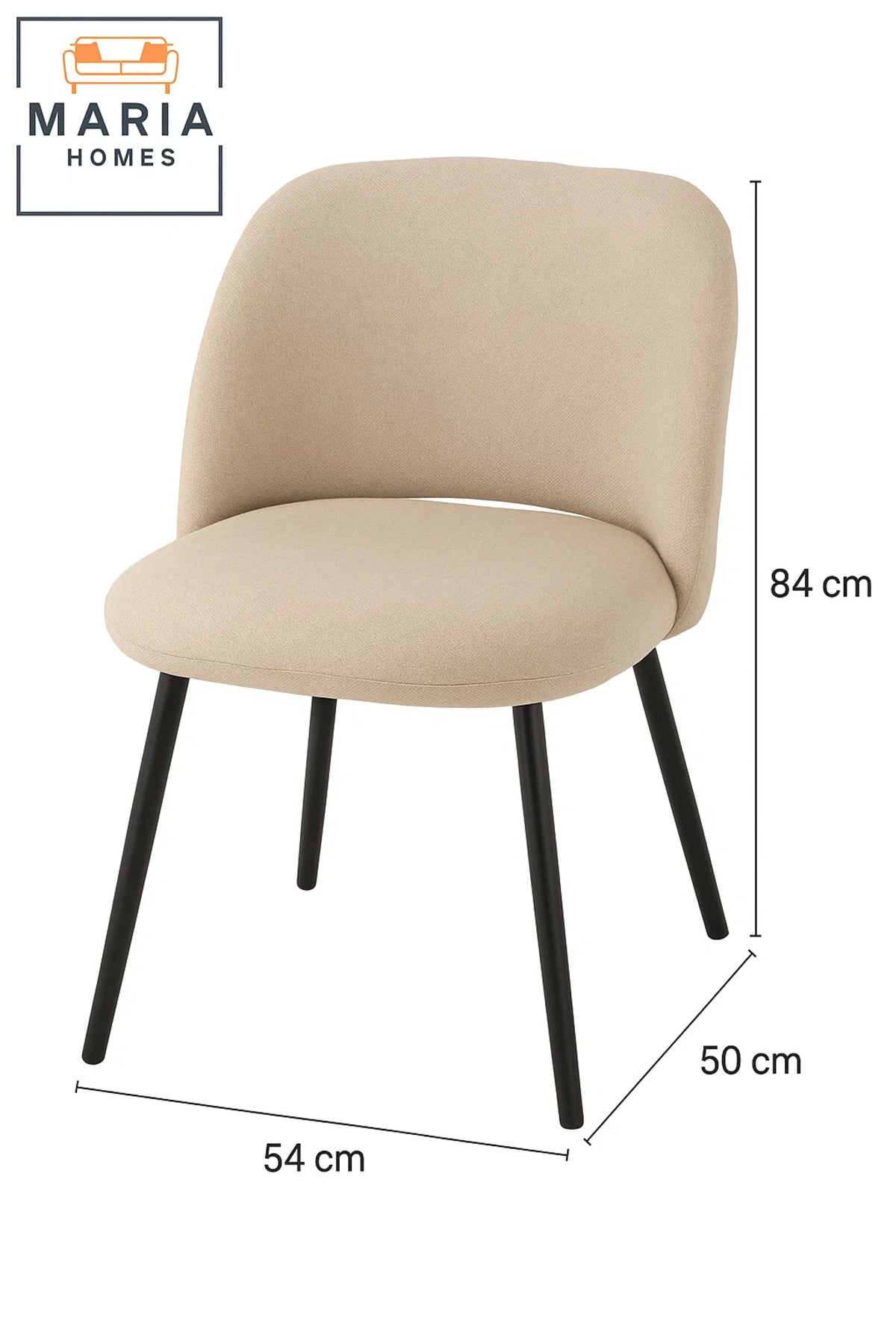 Beige Modern Lounge Chair Ð Curved Upholstered Fabric Seat with Black Legs for Home or Office Use
