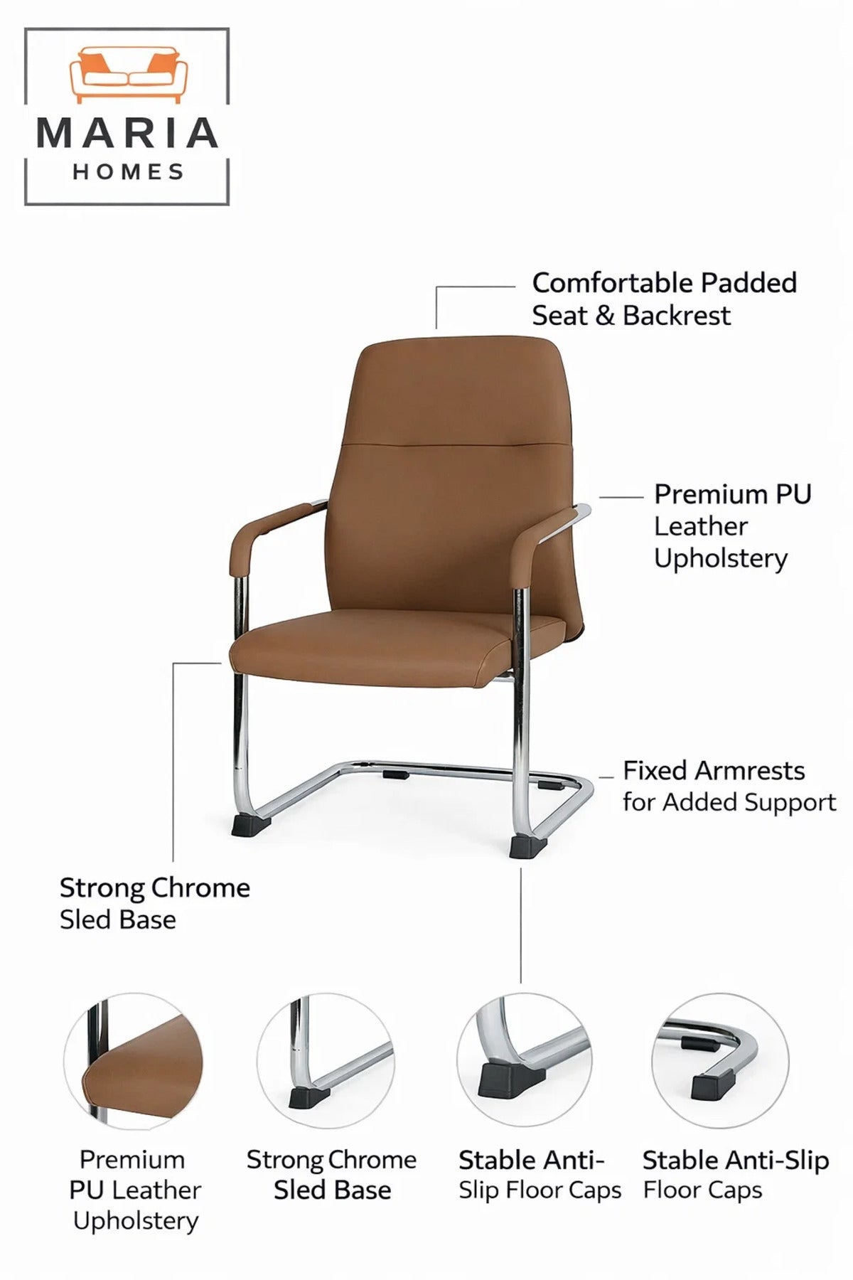 Brown Visitor Chair with Armrests Ð Comfortable Office Guest & Waiting Chair
